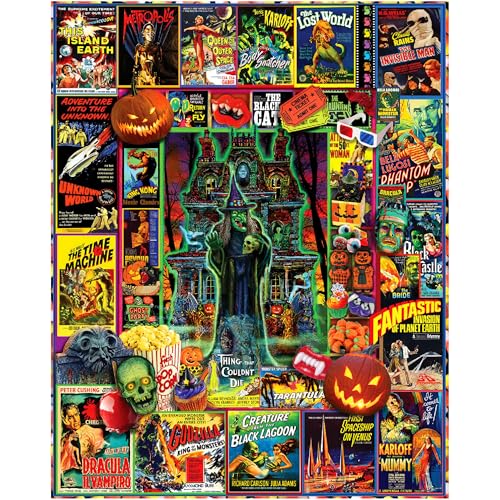Rompecabezas White Mountain de 1000 piezas: Collage de películas de terror para Halloween, piezas grandes, regalo para adultos y familia, 24" x 30" miniatura 1