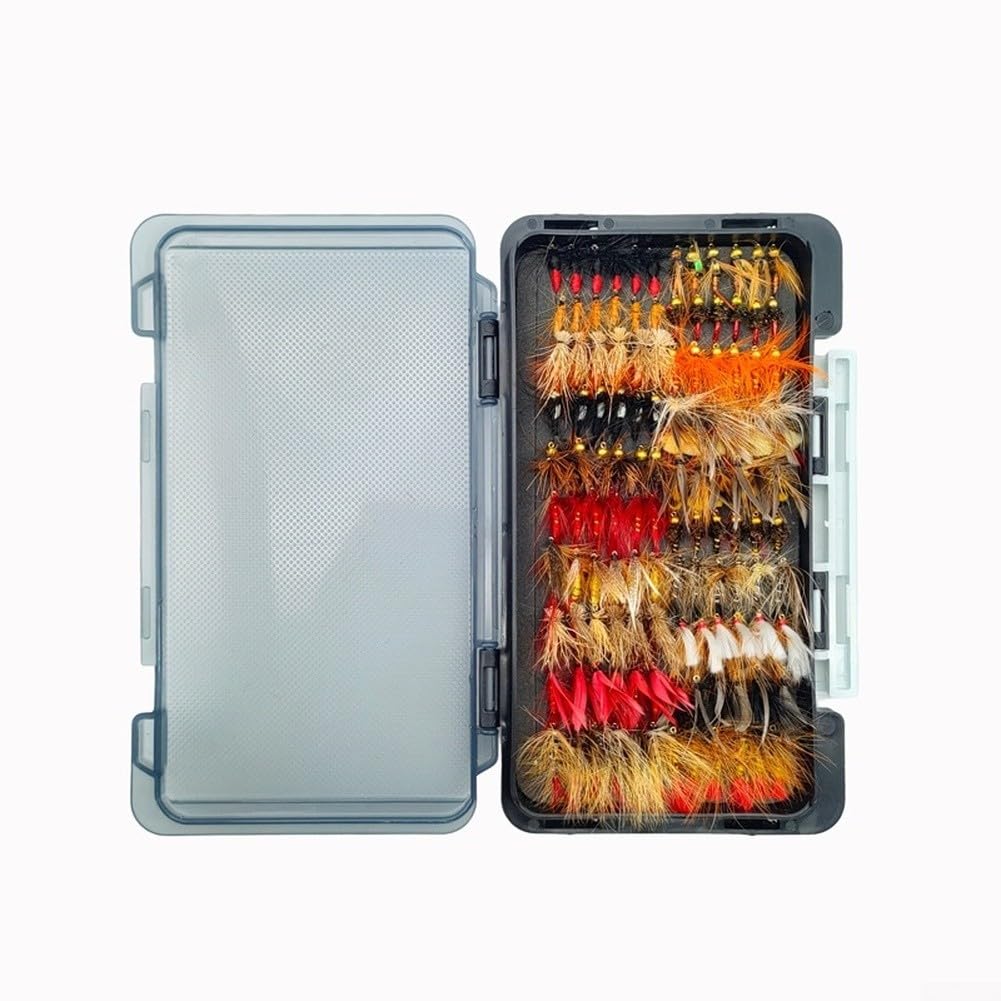Kit Mosche Pesca 120pz Dry Wet Nymph per Trota(120) | 120 misti, dry wet nymph, scatola magnetica, uncini affilati, trota bass fiume