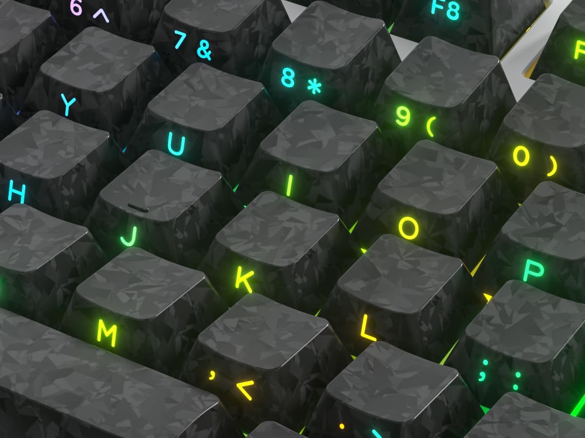 Forged Carbon Fiber Black Keycaps - Cherry Profile 141-Key Side-Legend Shine-Through Keyboard Keycaps Compatible with 60% 65% 75% 80% US Layout Cherry MX Mechanical Keyboards (Black)