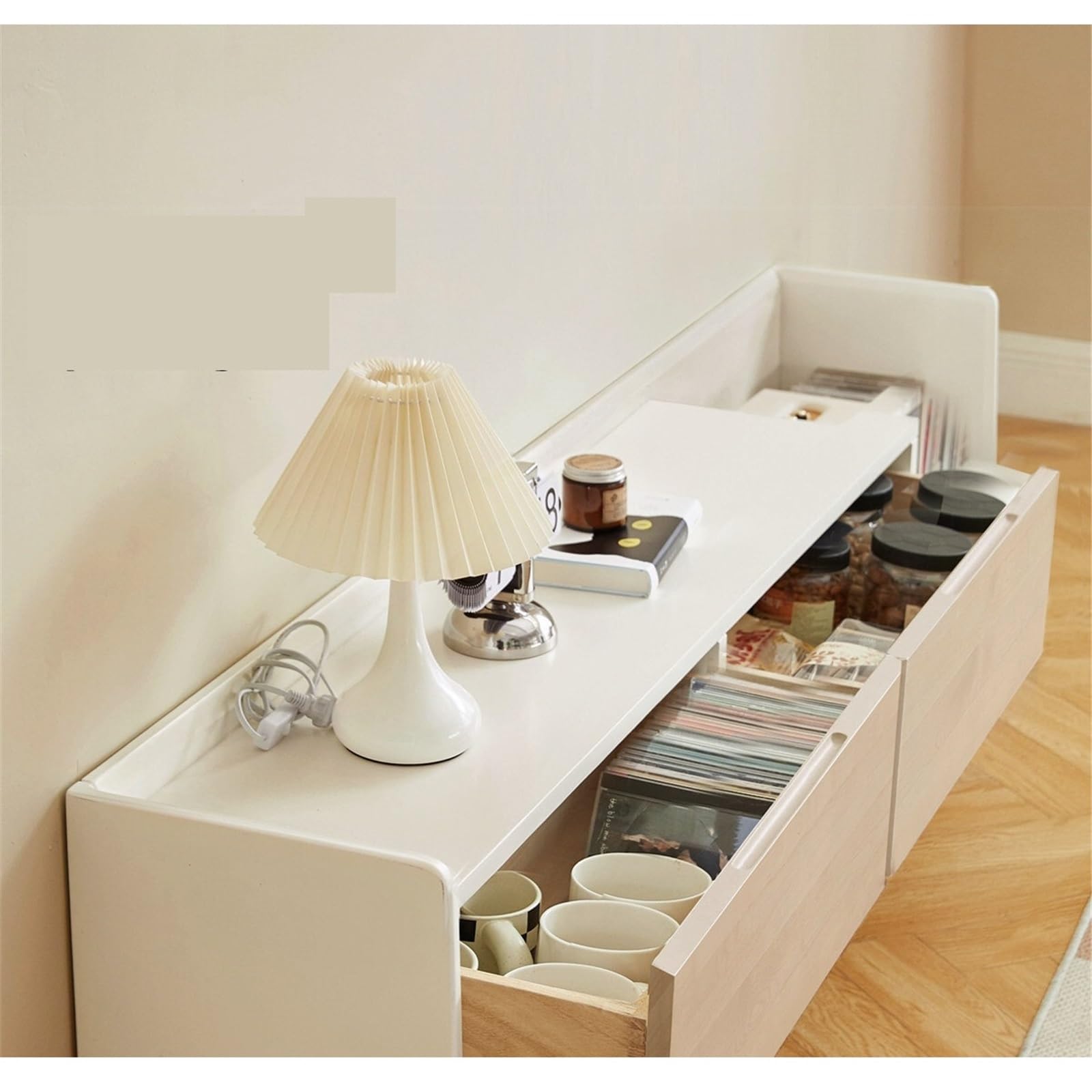 Soporte para TV Mueble de TV Madera montado en la Pared Blanco, Mueble Decorativo y Almacenamiento Flotante for el hogar, Sala Estar Consola de televisión