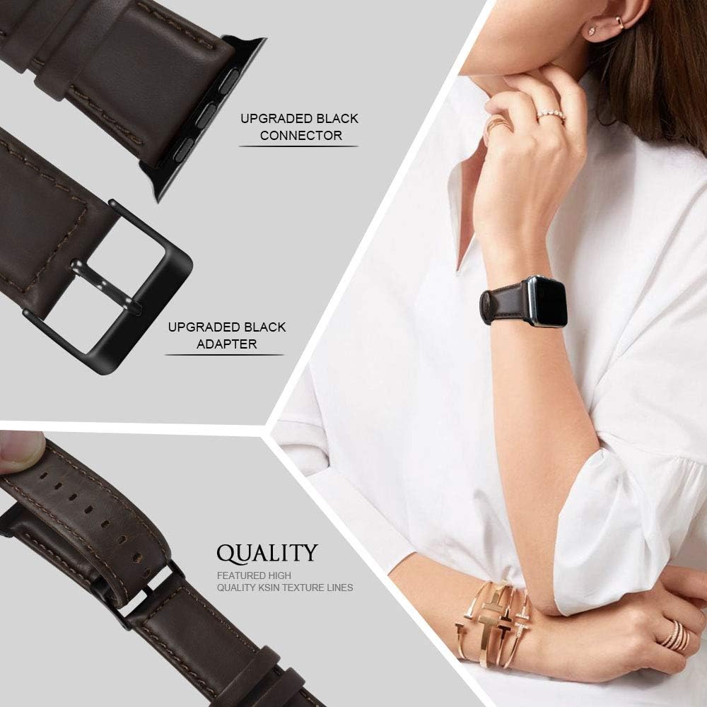 top4cus Compatible with 38mm/40mm Genuine Leather Band iwatch Strap Apple Watch Series 6 Series SE Series 5 Series 4 Series 3/2/1 and Sport Edition, Stainless Metal Clasp (40mm, Matte Coffee Brown)