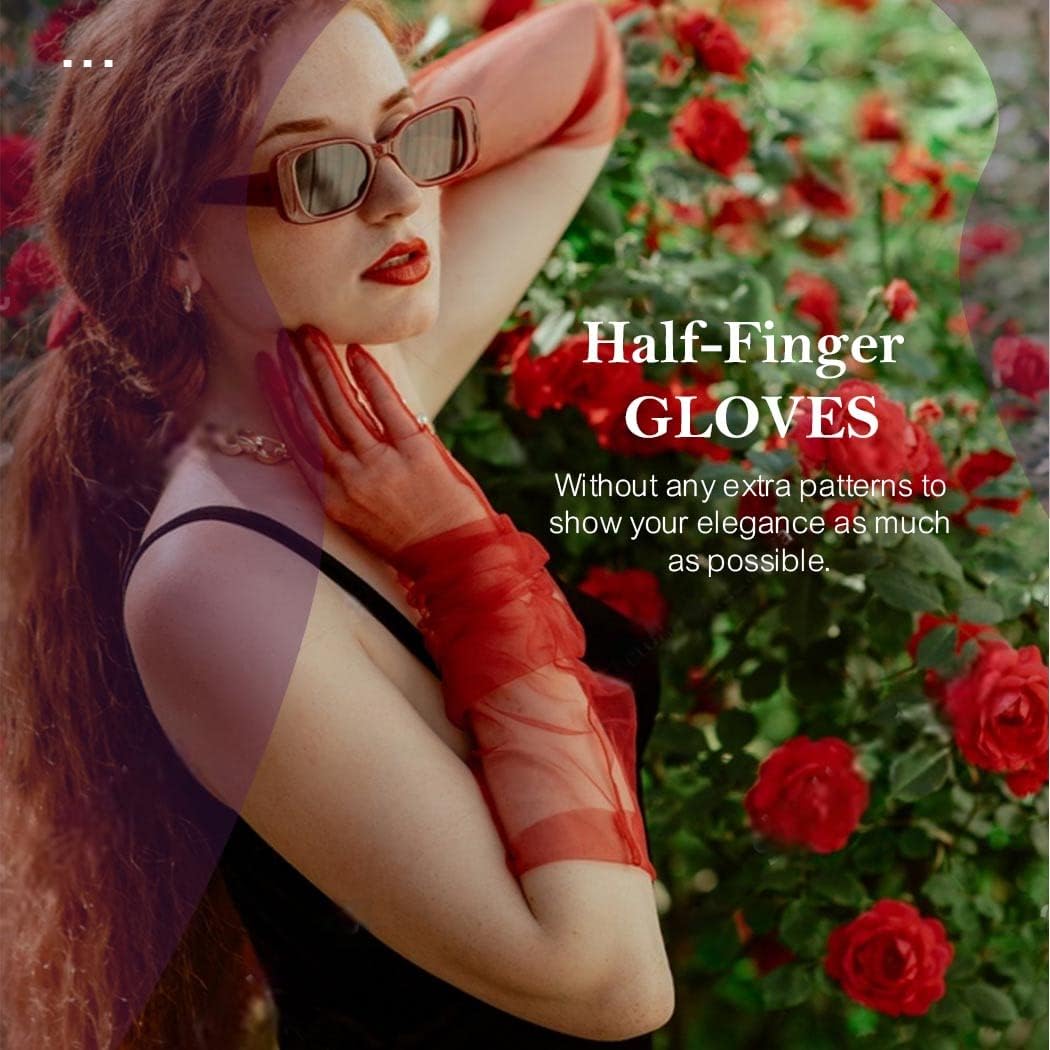 Miniatura 7 de GEMILY Bownot - Guantes largos de satén sin dedos para mujeres y niñas