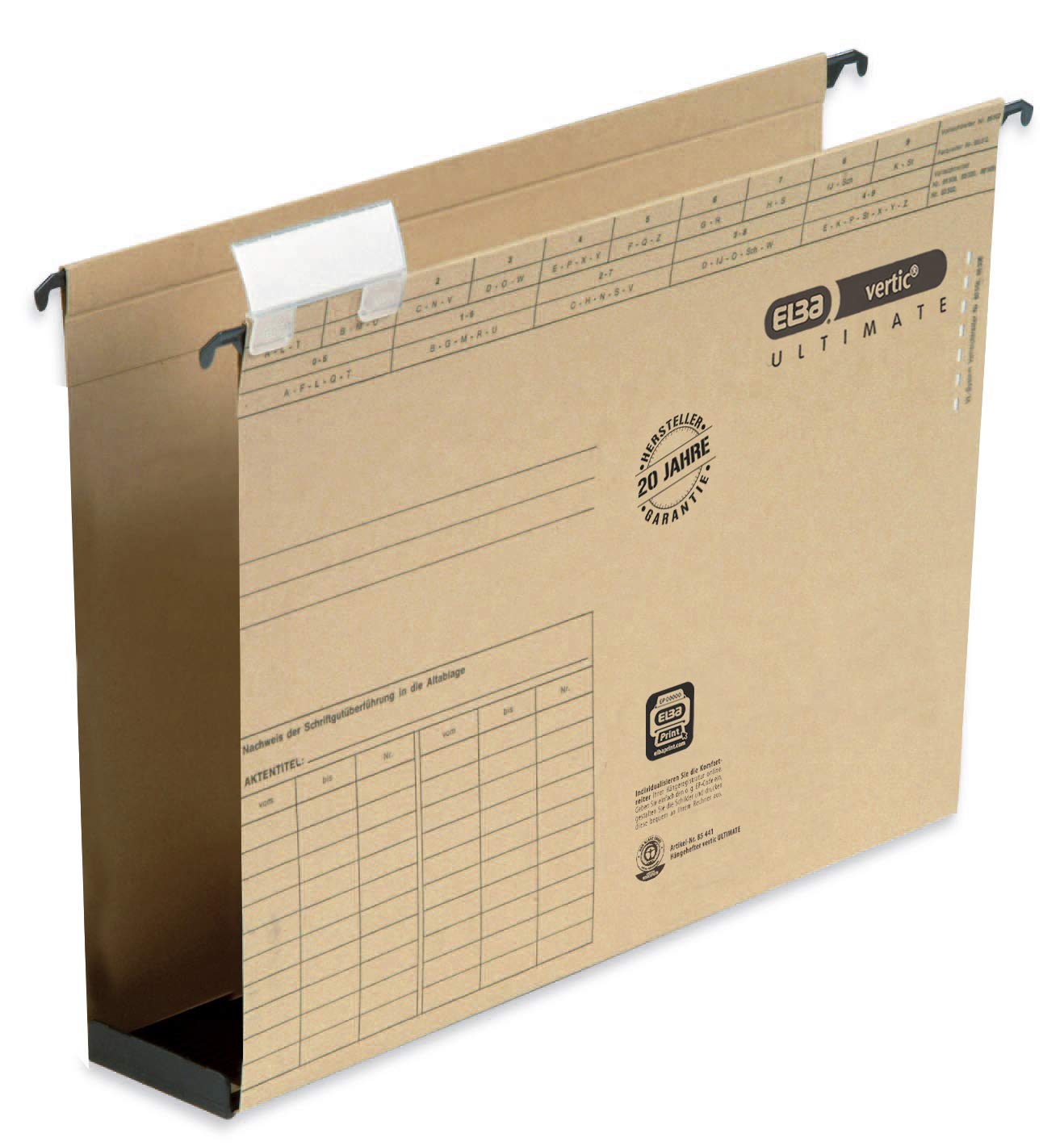 ELBA 100552064 Veric ULTIMATE - Cartella sospesa con fondo in plastica da 6 cm, apertura laterale, colore: Marrone naturale