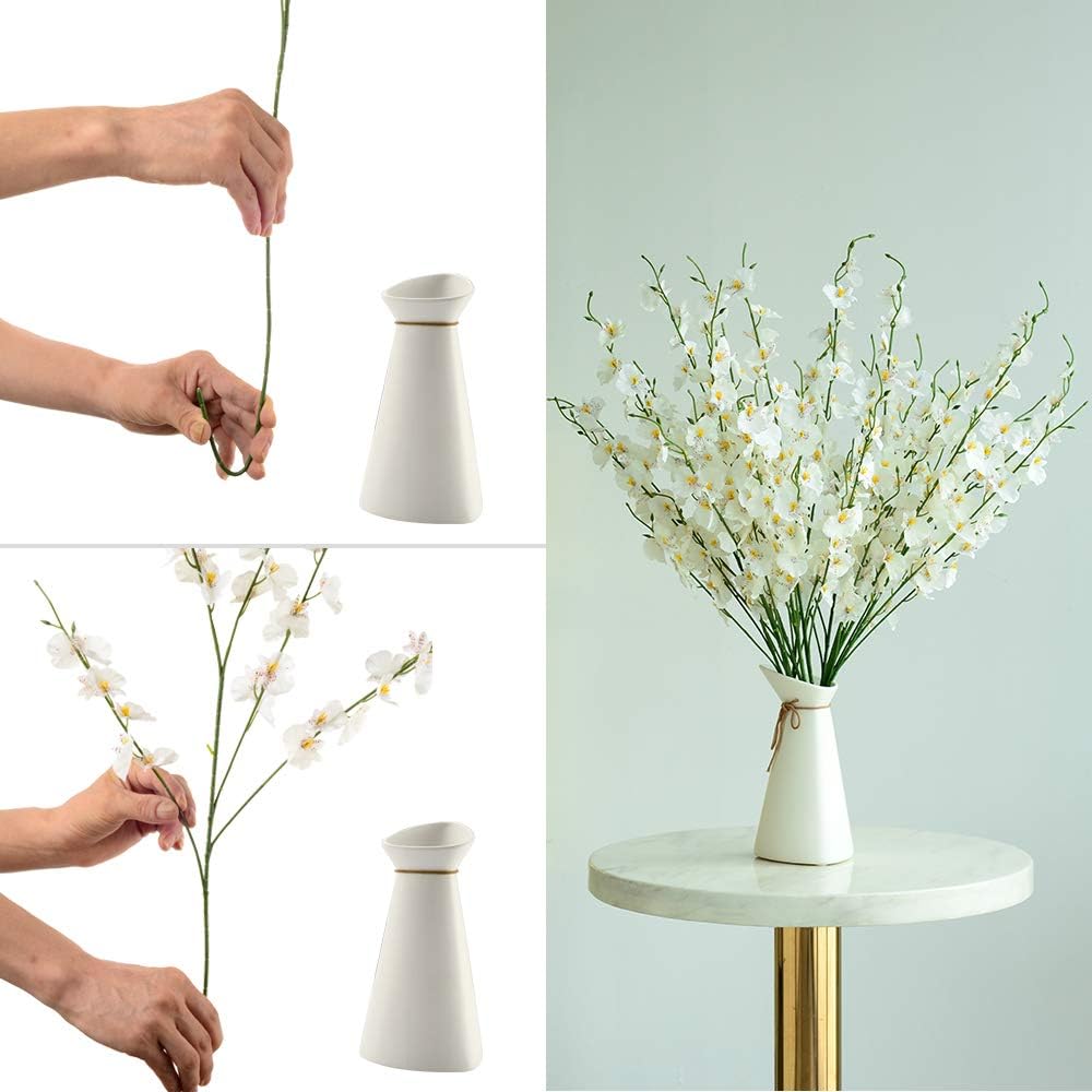 Orchids Artificial Flowers, 10 Bunches Fake Silk Flowers for Decoration, Long Stem Artificial Flowers for Tall Vase Home Decor Indoor - White - Image 7