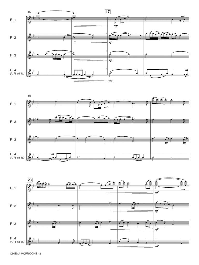 Cinema Morricone. Three Famous Movie Melodies. Flute Quartet. Quartetto di flauti