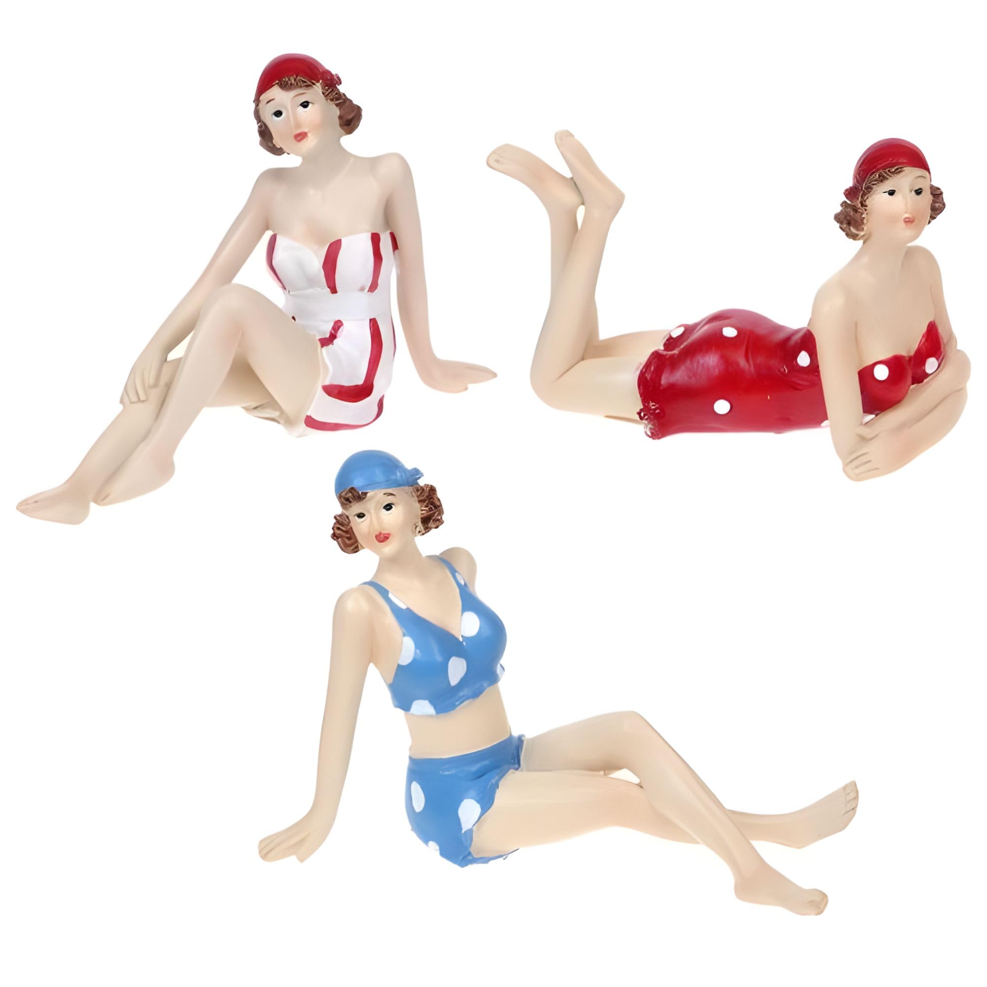 Quay Traders Vintage Beach Lady Freestanding Ornaments - Nautical Homeware Decoration - Set of 3
