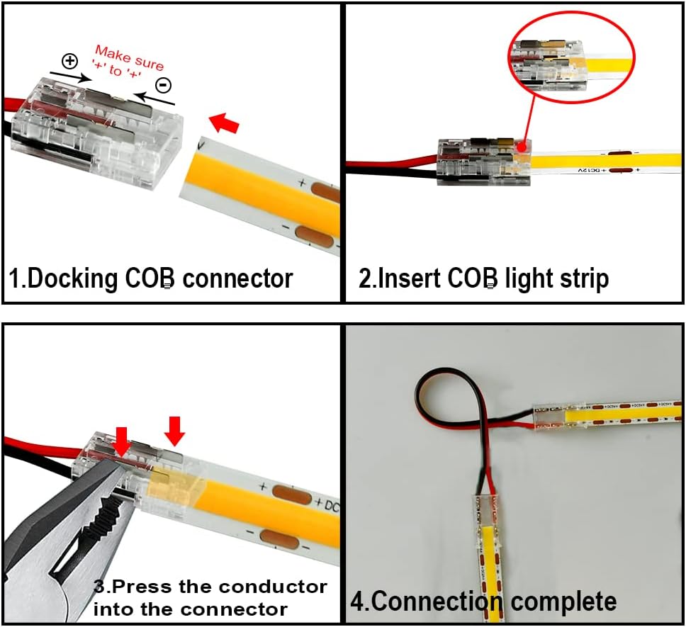 13-Pack COB LED Light Strip Connectors, 2-Pin 8mm Wide Right Angle Corner Solderless Adapter Connector Terminal Extension for COB Light Strips (12 Pack (7 Kinds of Type))