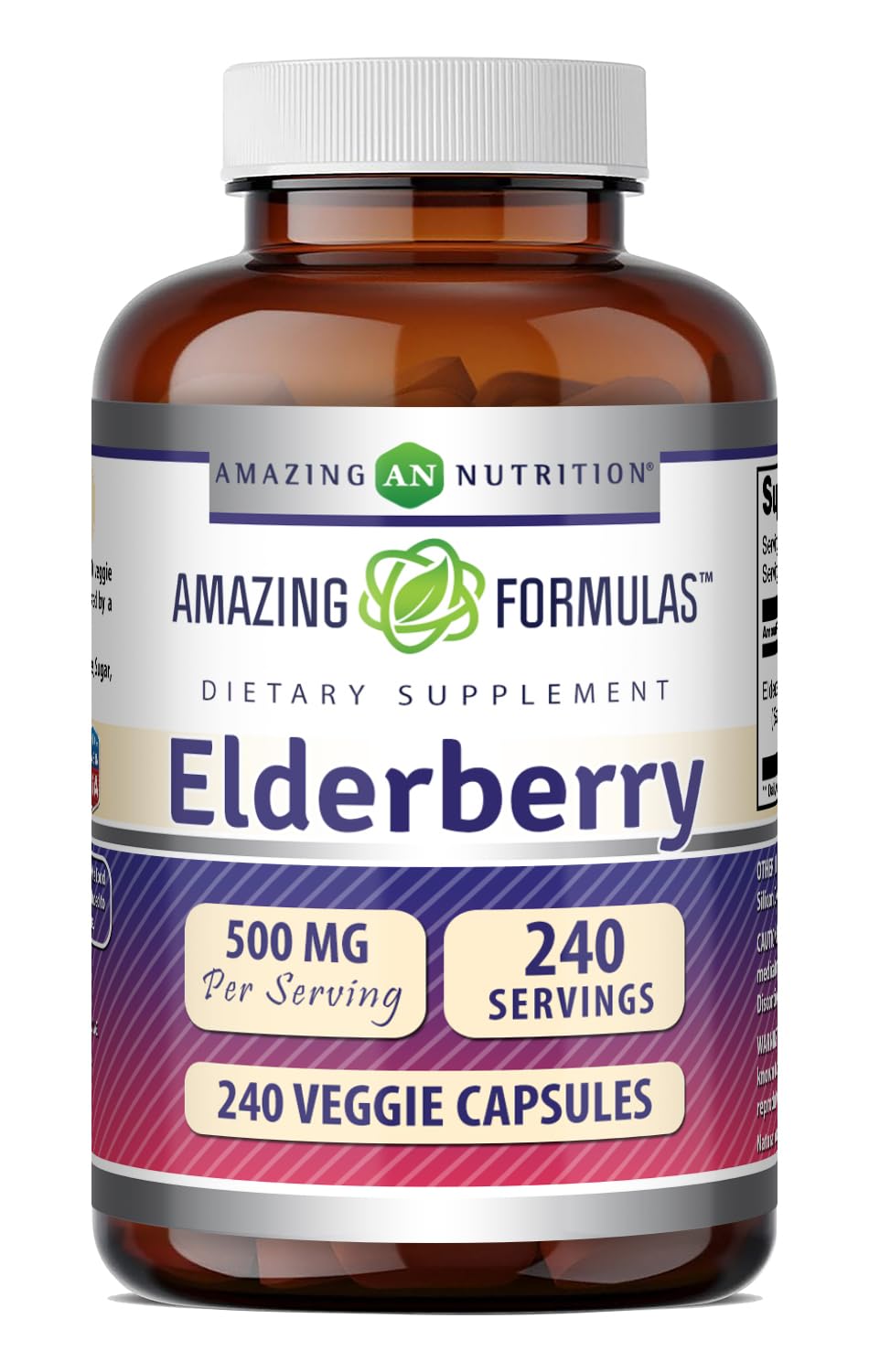 Amazing Formulas Elderberry (10:1 Concentrate) Supplement | 500 Mg per Serving | 240 Capsules | Non-GMO | Gluten-Free | Made in USA Unflavored - 240 Count