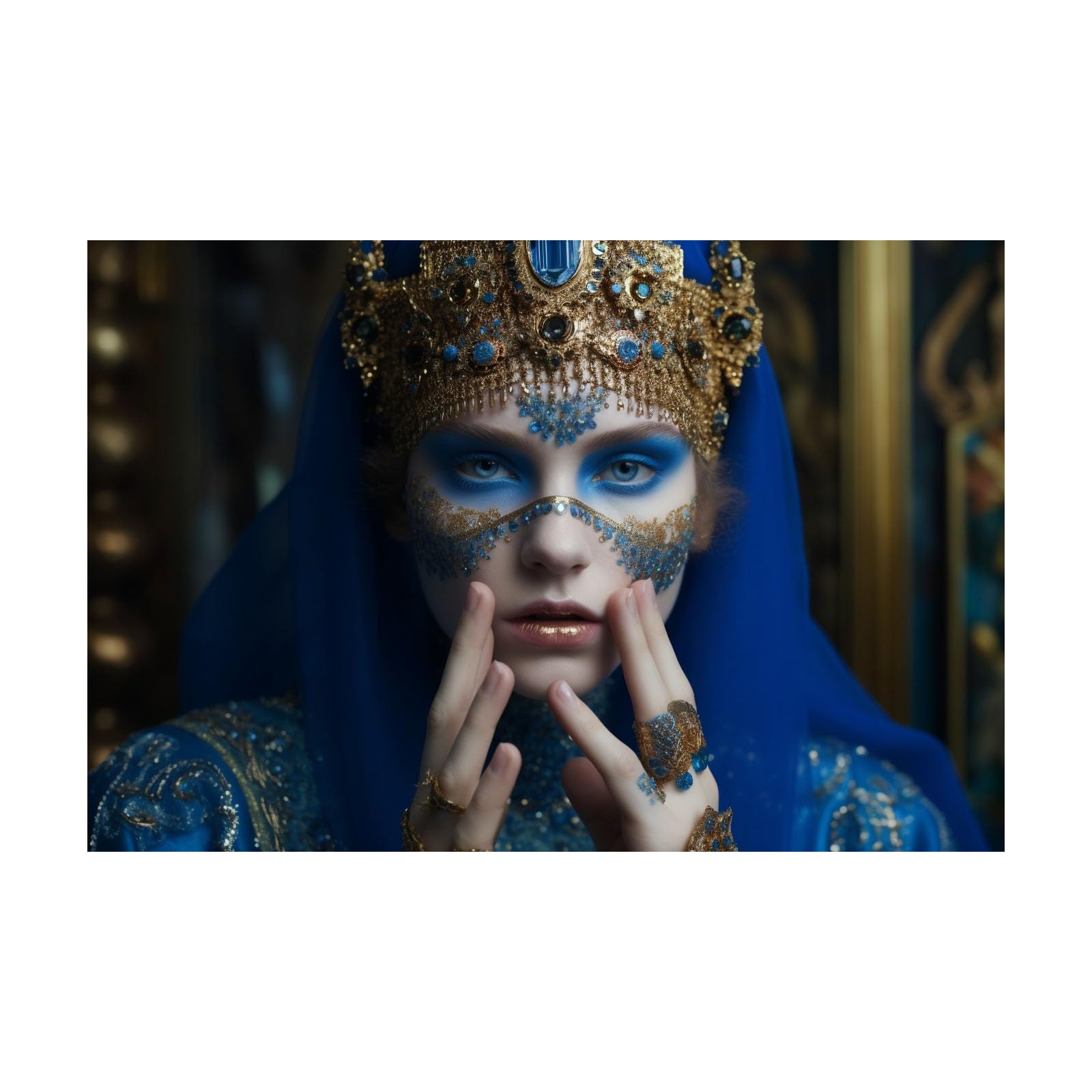 TERUEA Elegant Artwork for Girls Room Bedroom Wall Decor Woman with Gold and Blue Crown Portrait Vintage Humor Wall Poster for Bathroom Toilet Decor(Blue)-40x60cm Unframed