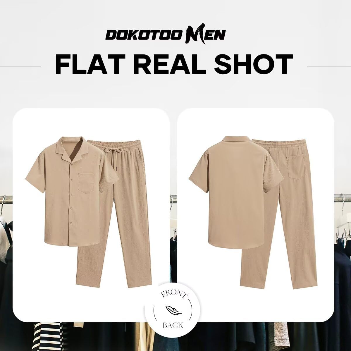 Men's Beach Outfit 2 Piece Casual Button Down Shirt Short Sleeve Loose Shirts and Pants Vacation Sets for Men - Image 7