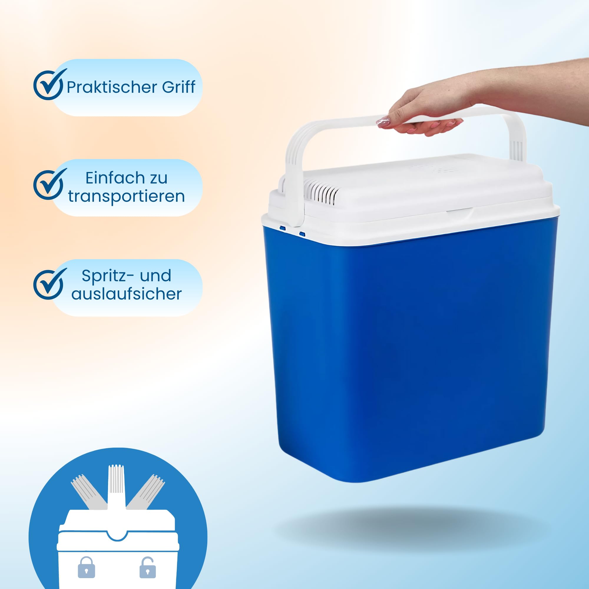 Frigo elettrico da 30 l, 12 V, per auto, campeggio e viaggi, portatile, con coperchio, per bevande e alimenti Kamai Coolbox