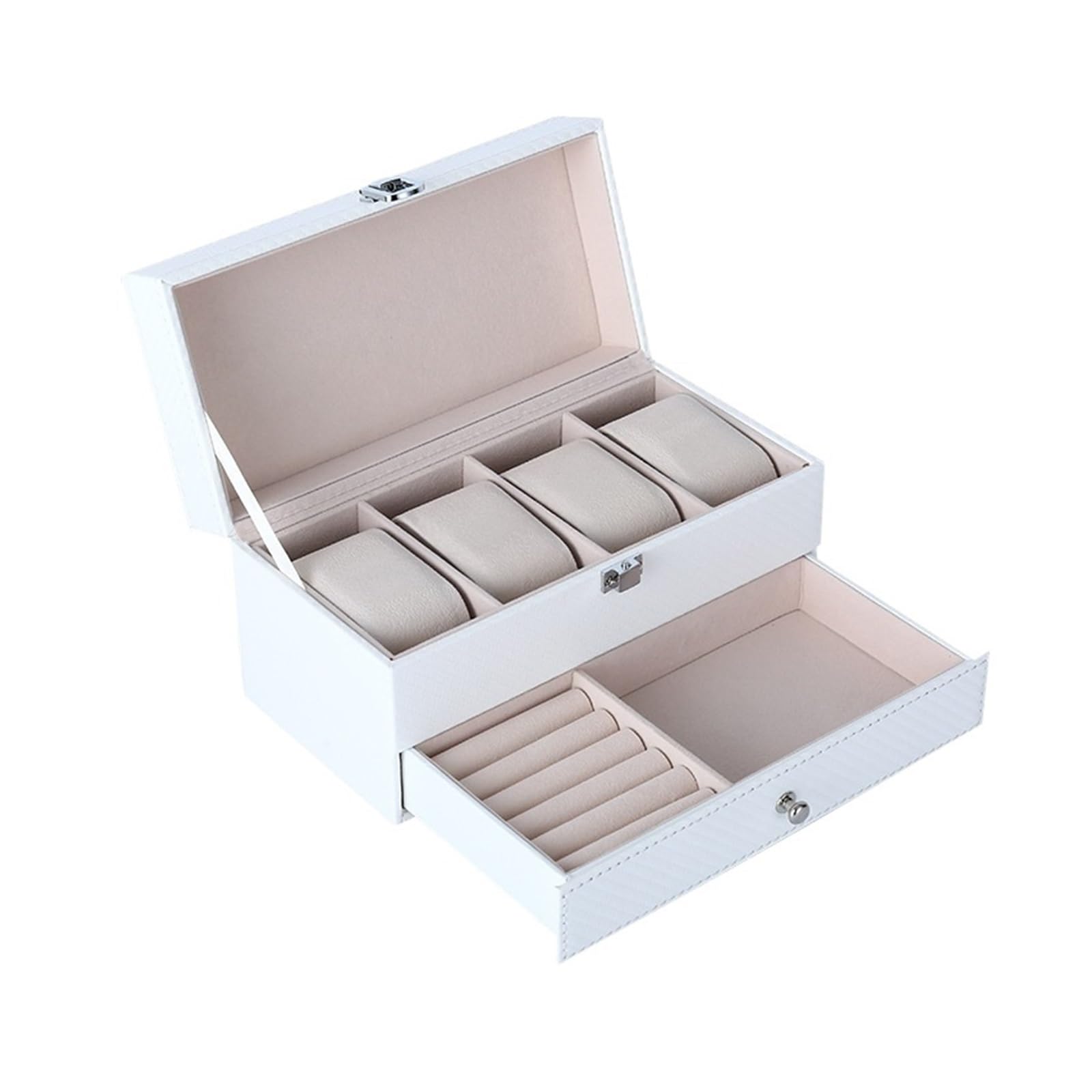 FVDZRFIE Watch Box 4-position double-layer multi-purpose jewelry watch box pu leather necklace earring bracelet ring storage box storage box(4Double White)