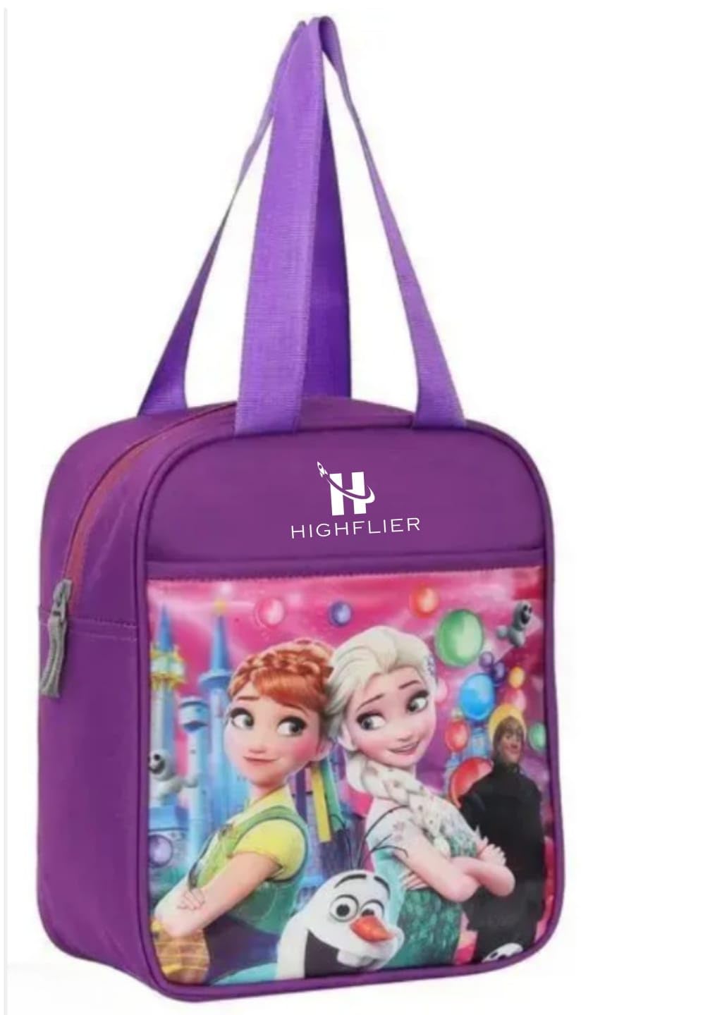 HIGHFLIER Trendy Lightweight Frozen Princess Lunch/Storage/Tiffin Bag for Kids for School & Picnic, Pack of 1 (Purple)