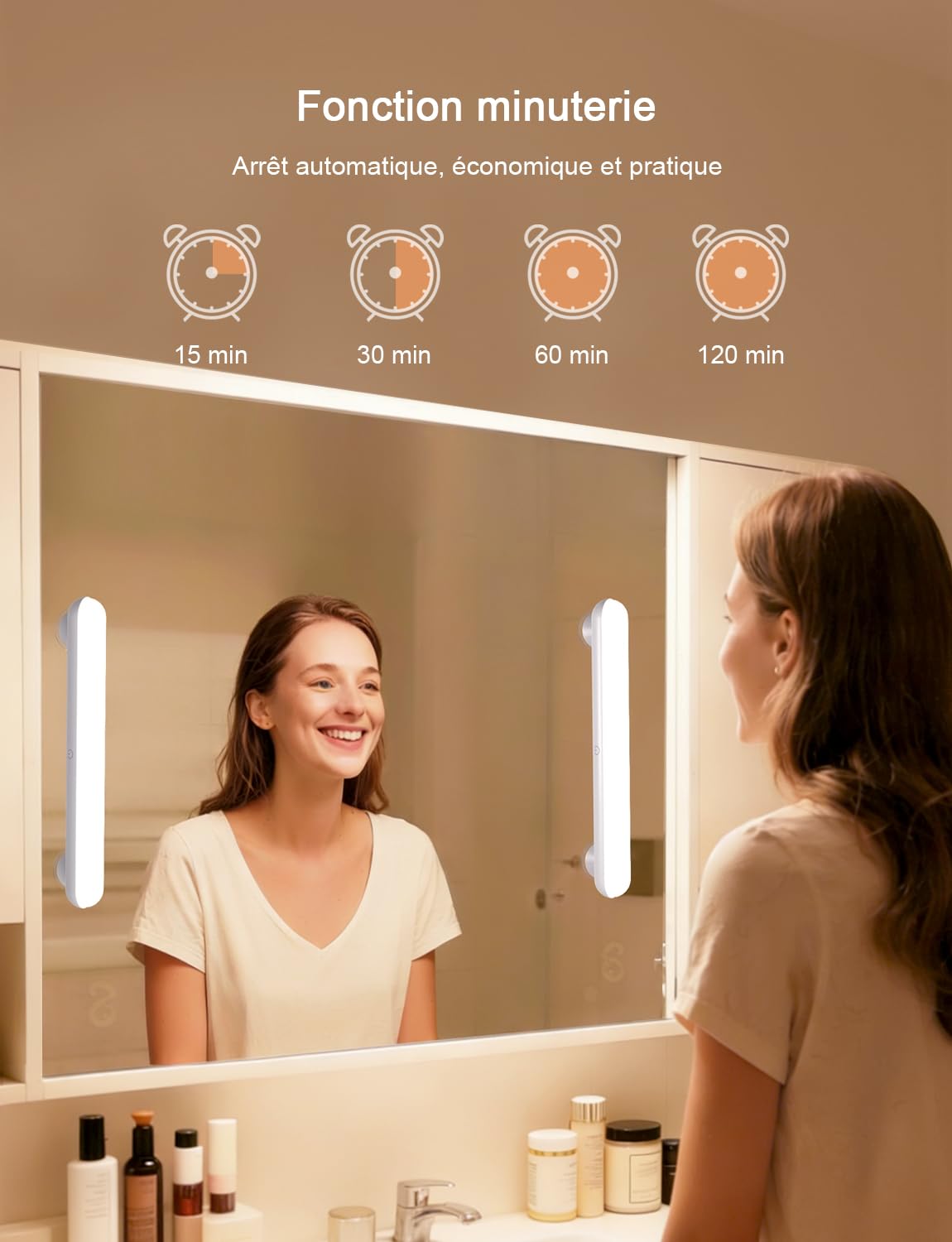 Sans Fil Lumiere Coiffeuse avec Adhésive Ventouse, Rechargeable 5000mAh Led Miroir Coiffeuse avec Télécommande, LED Pour Miroir 3 Couleurs, Lampe Maquillage Magnétique Portable, Pour les Salle de Bain