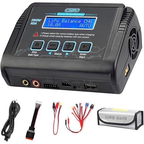 LiPo Battery Charger RC Balance Fast Charger Discharger 150W 10A AC/DC Battery Chargers for 1-6S Life Li-ion LiHV NiCd NiMH PB Smart Battery (Black)