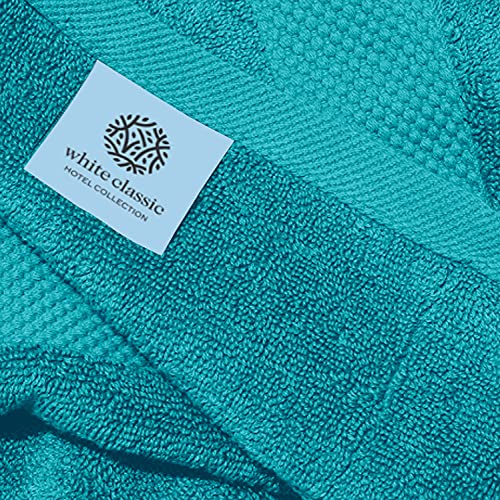 Image of White Classic Luxury Aqua Hand Towels - Soft 100% Turkish Cotton | Highly Absorbent Hotel spa Bathroom Towel Collection | 16x30 Inch | Set of 6