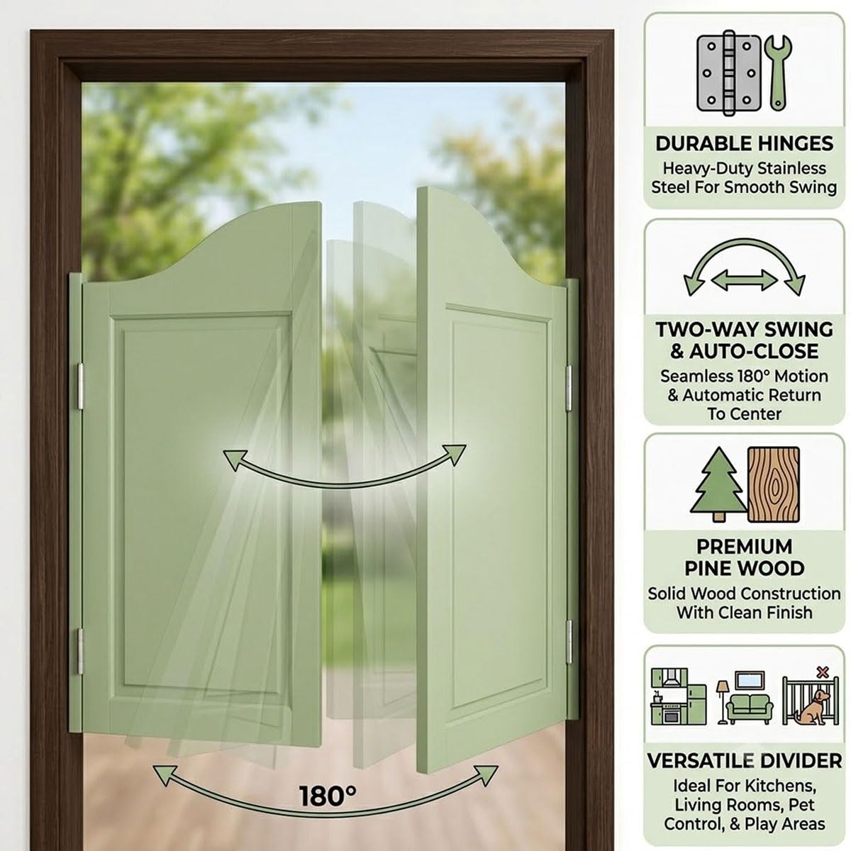 Générique Porte Saloon en Bois Porte Battante de Bar, Style Western Cowboy Porte de Séparation Intérieure, Fermeture Automatique Porte de Café pour Escalier Salle de Bain Cuisine