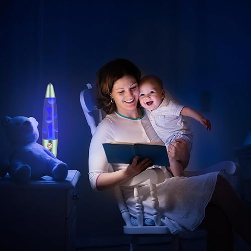Miniatura 9 de Lámpara de movimiento magma para adultos y niños, cera azul de 13.5 pulgadas, lámpara de estado de ánimo, base plateada, luz relajante y suave,