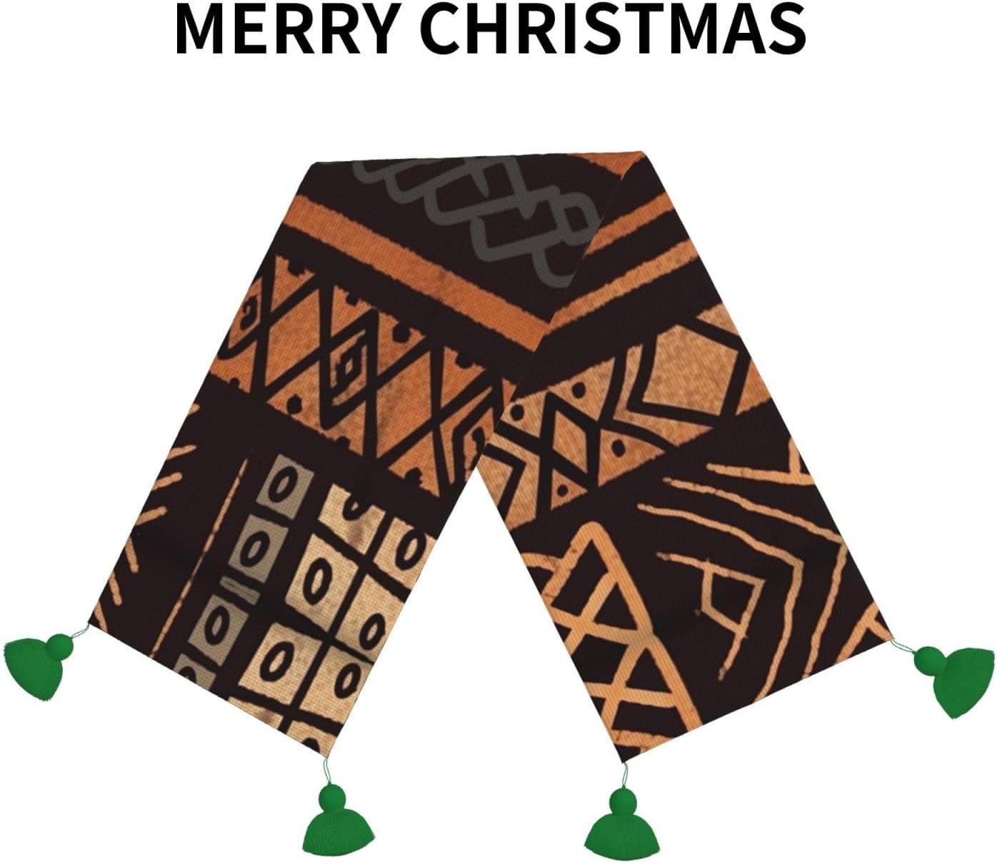 African Mud Cloth Tribal Print Christmas Table Runner Linen with Tassel Table Cloth Long Table Linens for Dining Table Decorations 14x60in