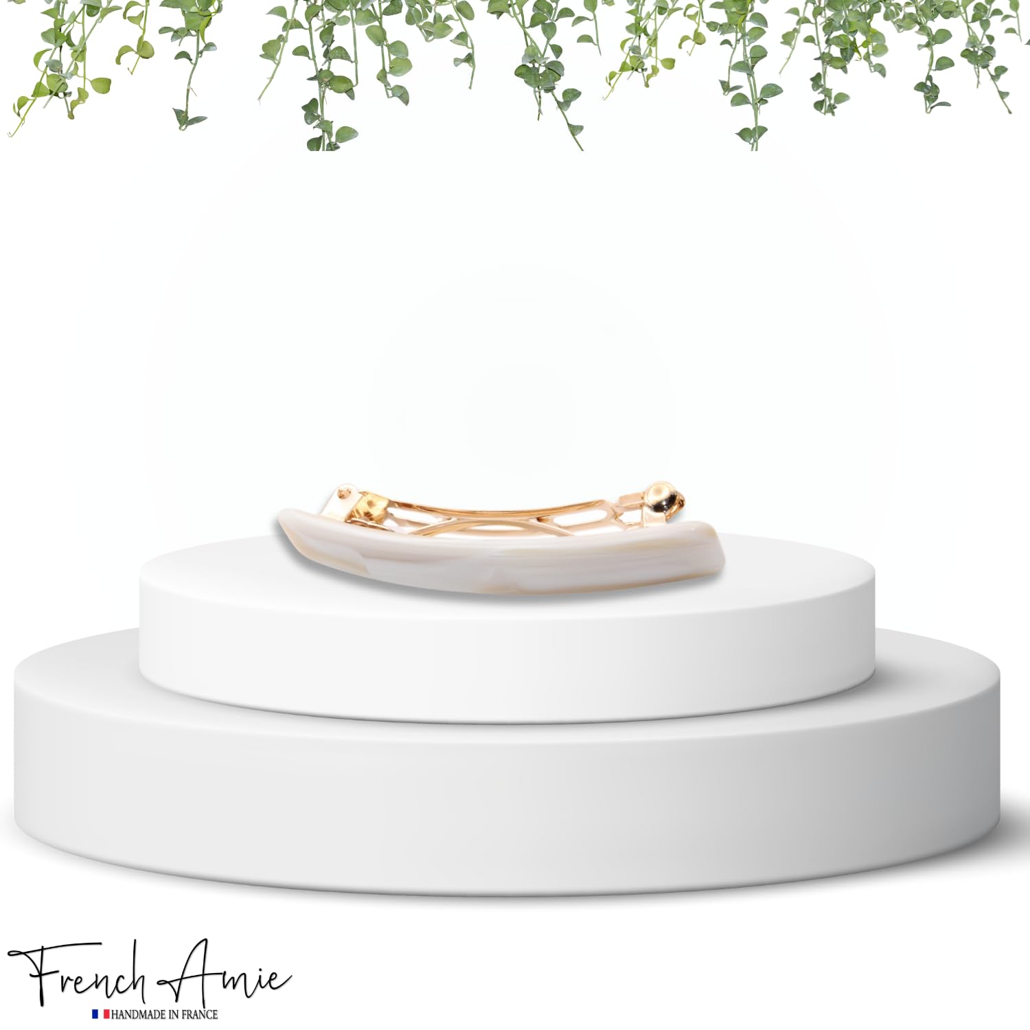 French Amie Small 2 1/4 inch Celluloid Handmade Hair Barrette No Slip Grip Durable Styling Women Hair Accessories Hair Clip for Girls, Made in France(Ivory) - Image 5