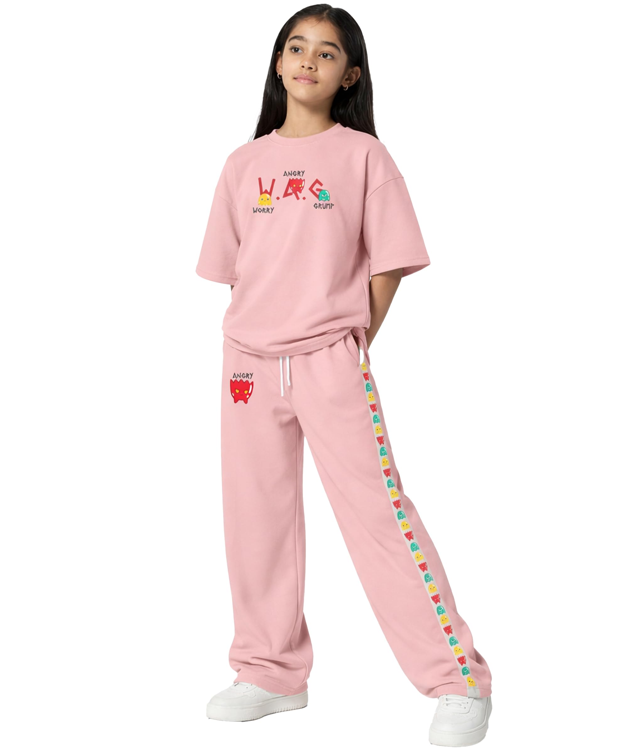 SHODOX® Set coordinato da ragazza in misto poliestere, vestibilità comoda, maglietta e pantaloni sportivi stampati | Morbido traspirante elegante estivo casual comodo da indossare per ragazze