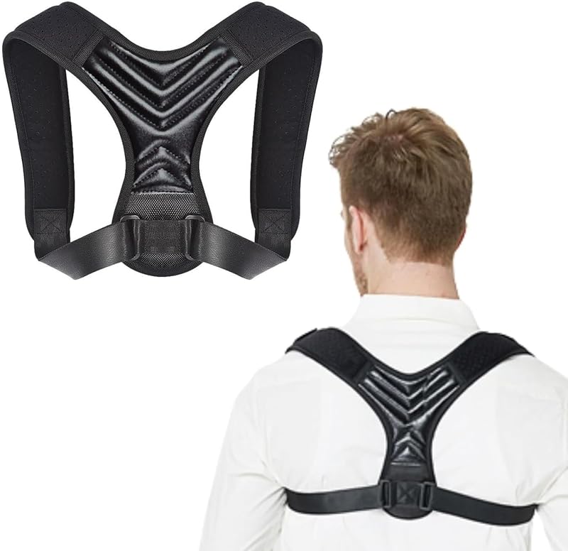 Corrector de postura, soporte de espalda para mujeres y hombres, soporte de espalda ajustable, enderezador de hombros para mejorar el jorobado, proporcionando alivio del dolor del cuello, los hombros y la parte superior de la espalda - negro