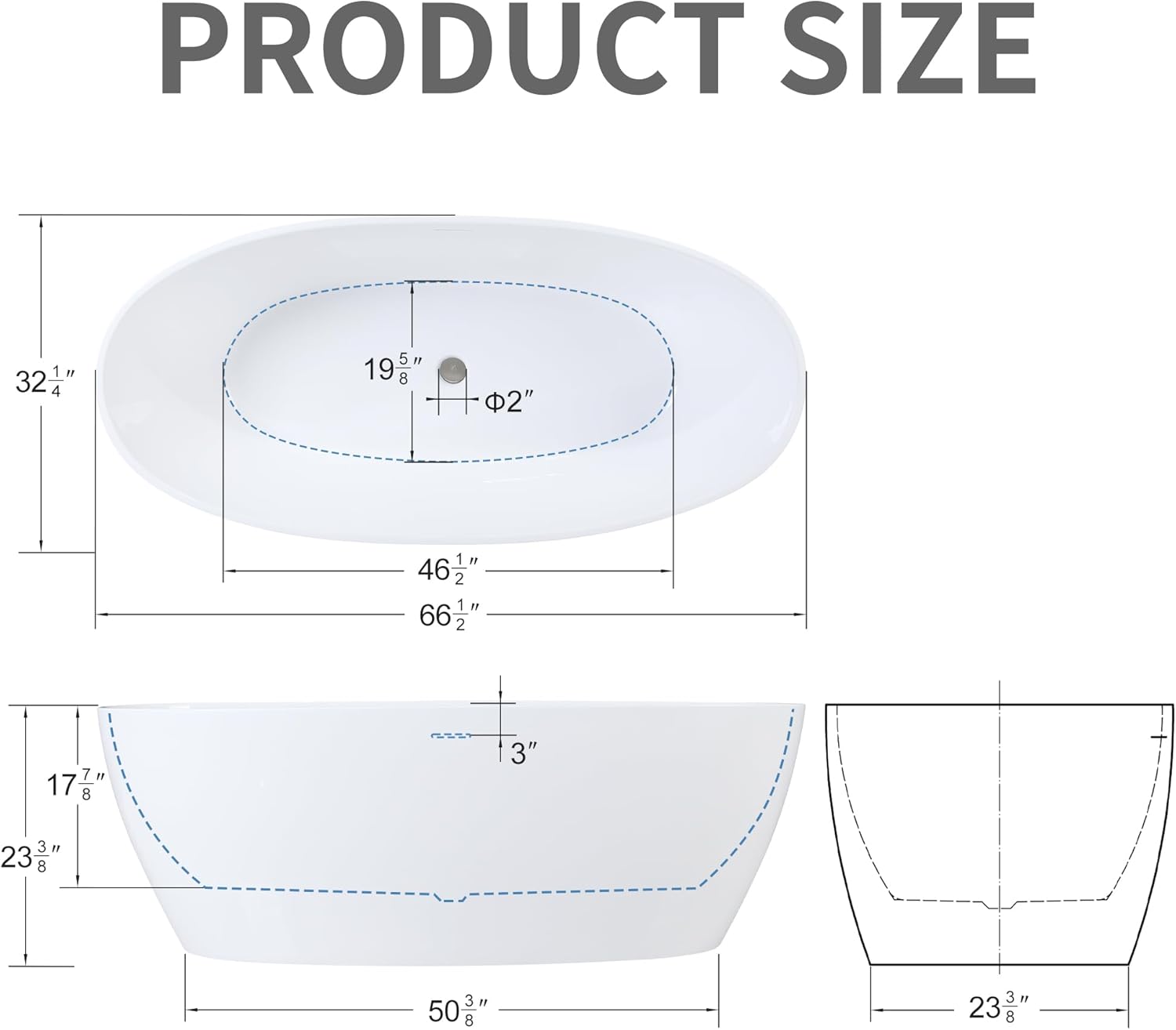 67" Acrylic Freestanding Bathtub Contemporary Soaking White Tub