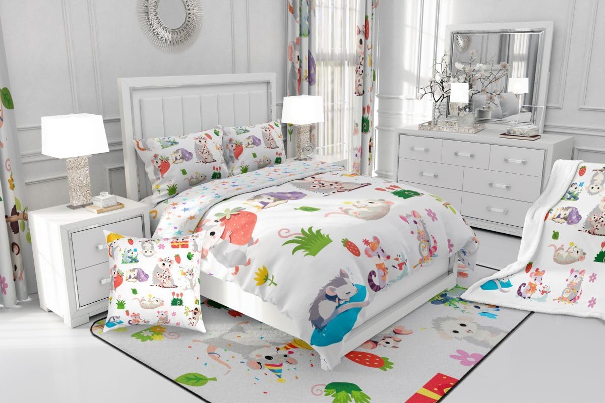 Feelyou Opossum Sherpa Throw Blanket Queen 90"x90" Kids Possum Gifts Plush Blanket for Boy Girls Possums Decor Fleece Throw Blanket Cartoon Possum Stuffed Animal Fuzzy Blanket Room Decor Plush Blanket