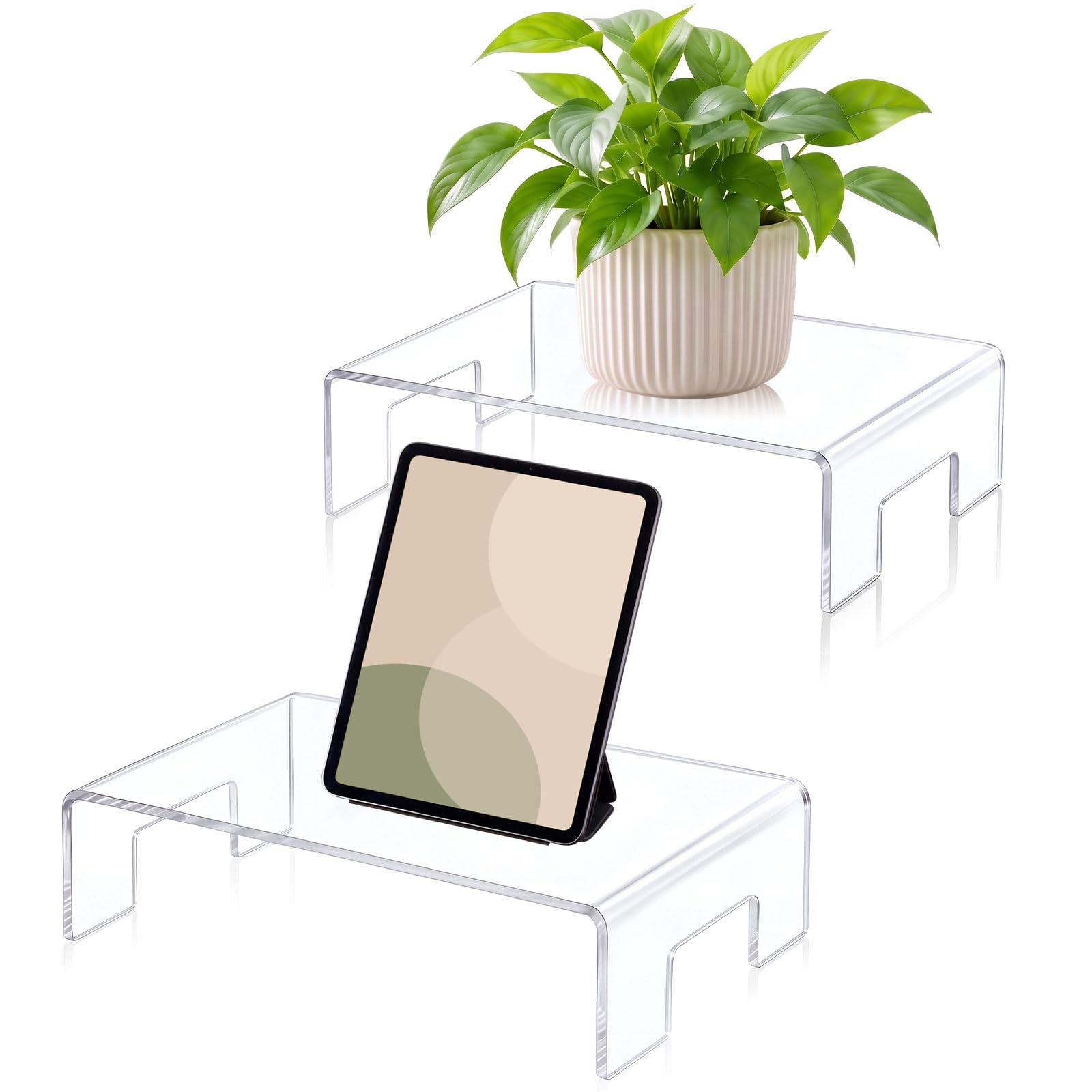 Photo 1 of RattanView 2 Pcs 12 x 8 x 3 Inch Large Clear Acrylic Shelf Riser, 5mm Thick