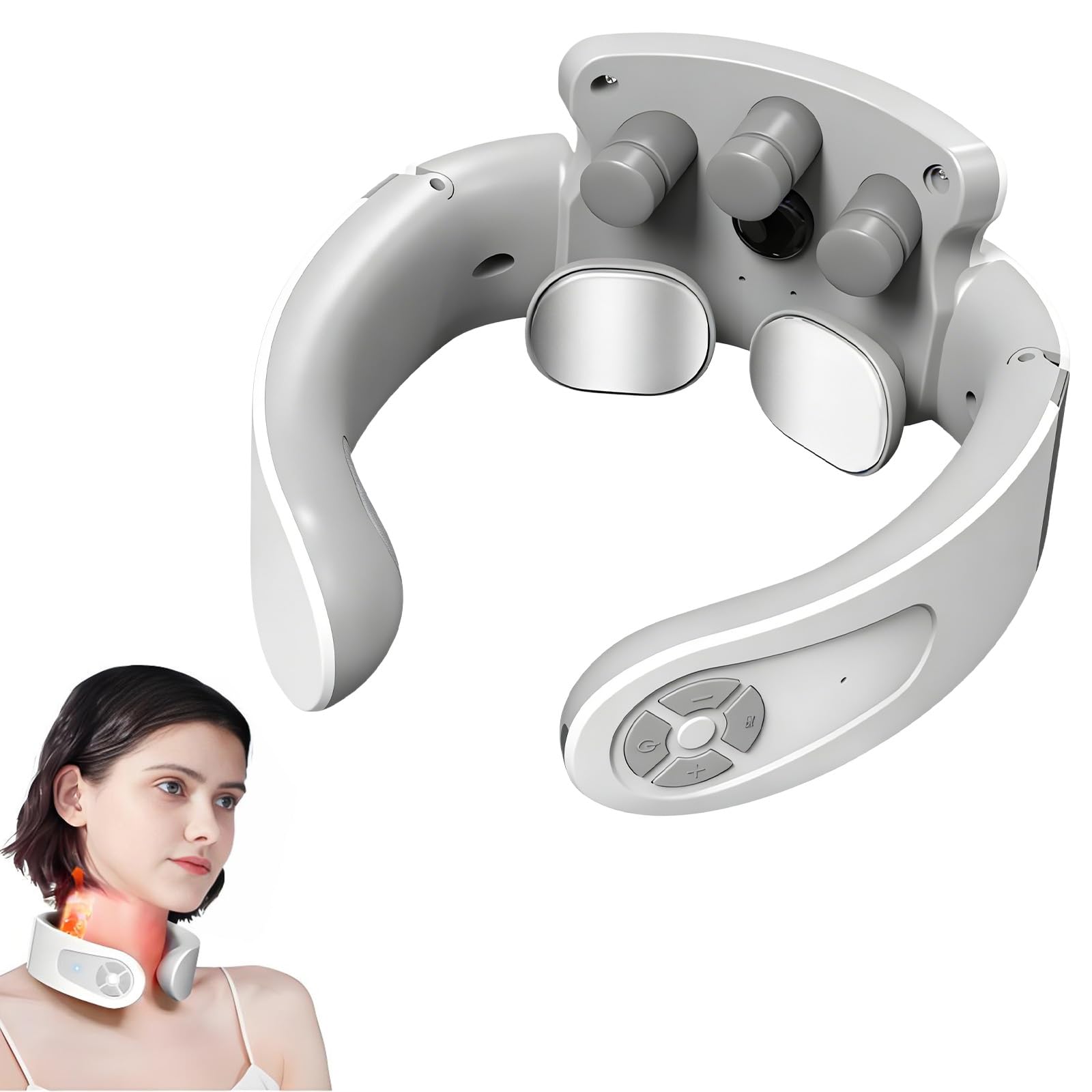 Masseur Cervical, Massage Cou Portable Vocale Intelligente avec Thérapie Thermique à 42°C, 6 Modes 15 Intensités, Masseur électrique à impulsions cervicales pour Bureau, Maison, Voyage