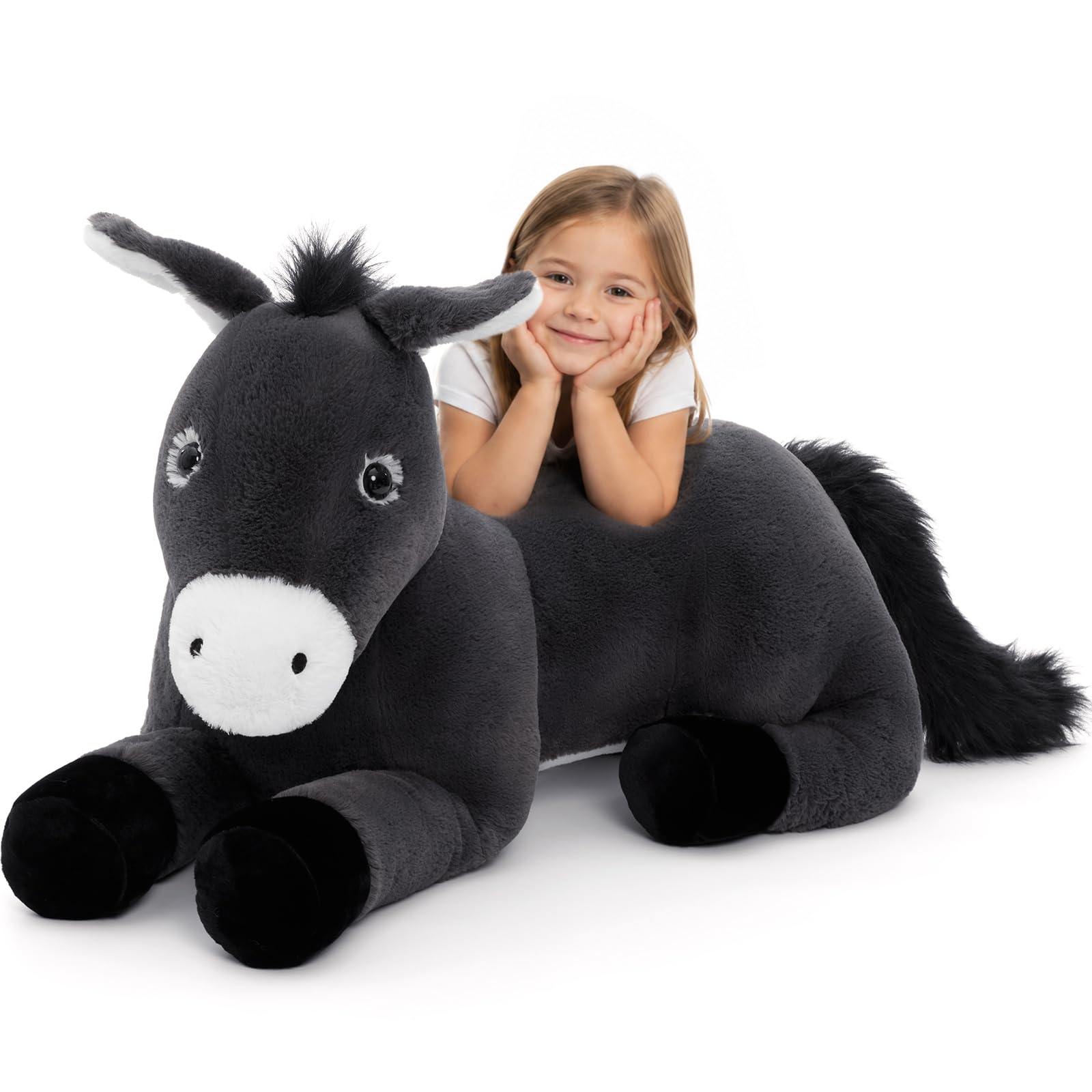 MaoGoLan 110cm Giant Donkey Plush Toy, Soft Large Stuffed Animal Donkey, Fluffy Cuddly Donkey Doll Gift for Kids Birthday Christmas — image 1