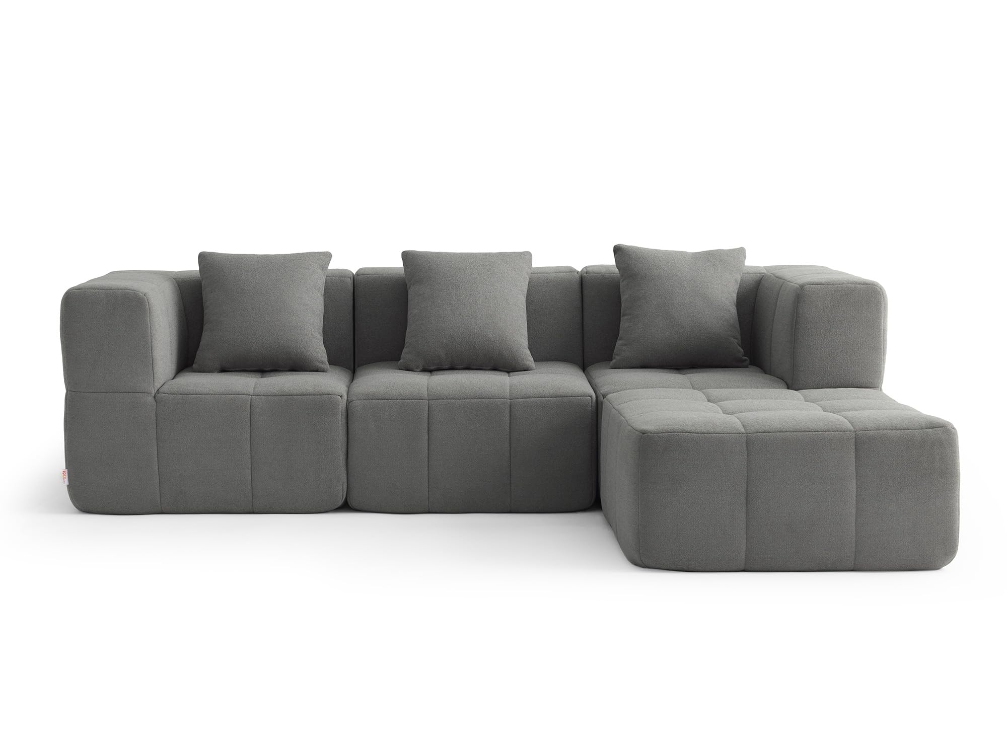 Sofá Modular 3 plazas con Chaise Longue, Tejido bouclé, Fundas de cojín desenfundables (Gris Nube, 3 plazas con Chaise Longue)