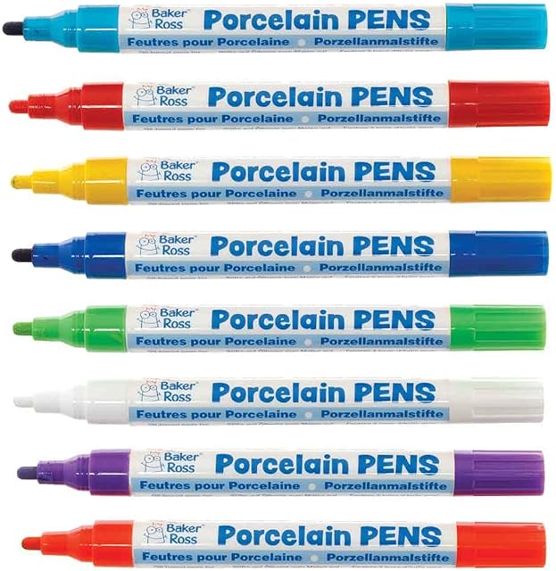 Baker Ross AX933 Rainbow Porcelain Paint Pens - Pack of 8, Arts and Crafts Supplies, Acrylic Markers for Kids, Paint Markers for Children