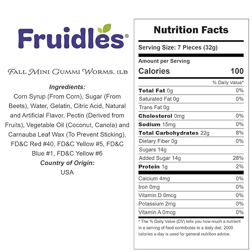 Miniatura 2 de Fruidles Gusanos de gomitas de otoño en miniatura, gomitas de sabores de frutas surtidas, aptas para alérgicos, sin OMG, sin edulcorantes