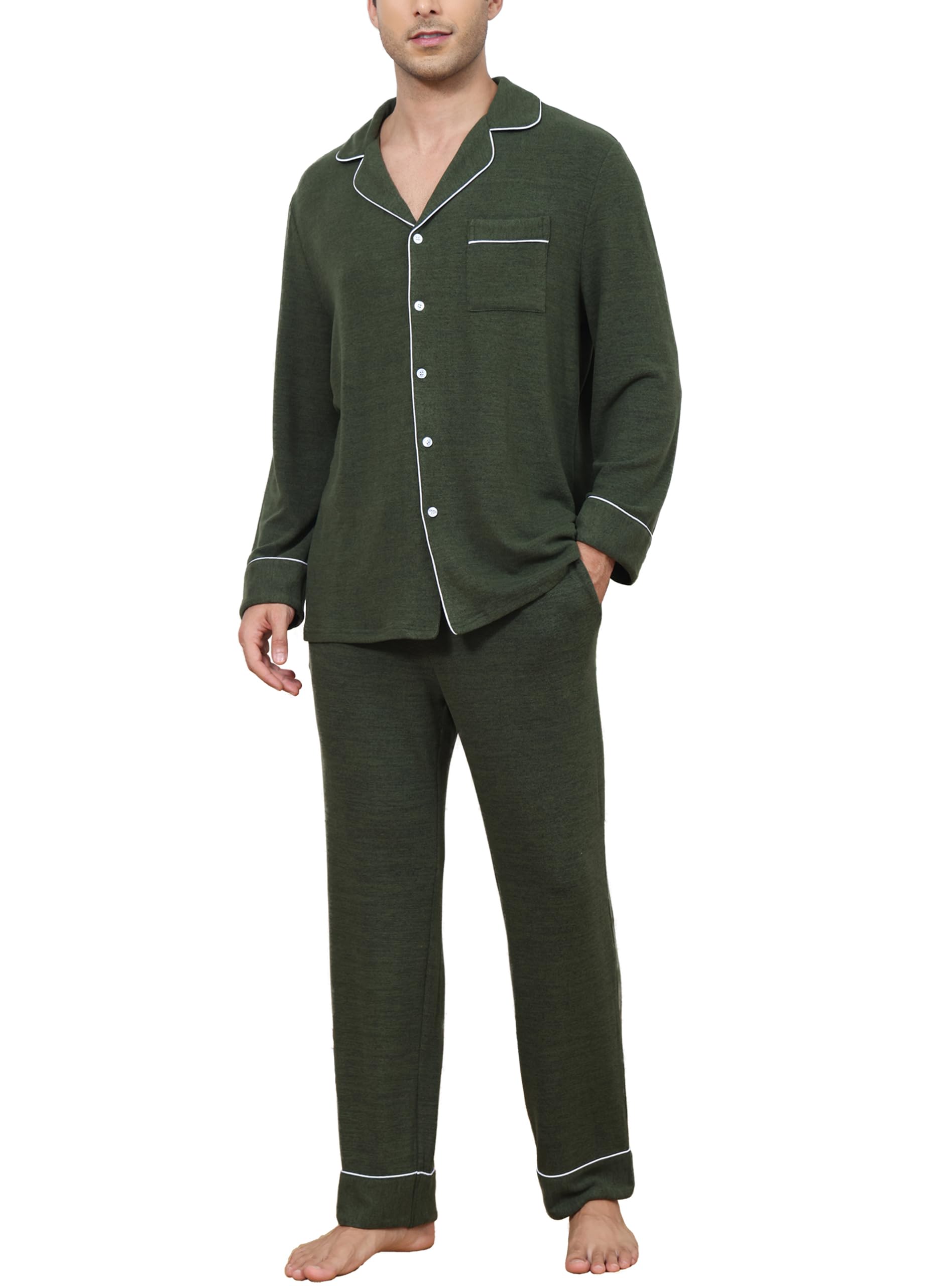 Veseacky Mens Pajamas Set Long Sleeve Soft Pajamas for Men Button Down Sleepwear Pjs Lounge Sets with Pockets S-2XL