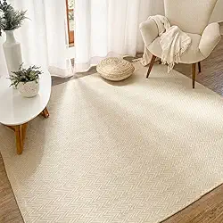 Tapete Algodão Sala Quarto Antiderrapante 2,00 x 1,40 Rústico Artesanal Emborrachado Cru Chevron Off White Lavável