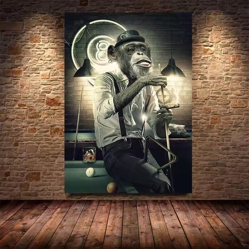 Tableau singe noir jouant aux cartes decoration abstraite de couloir 80x120