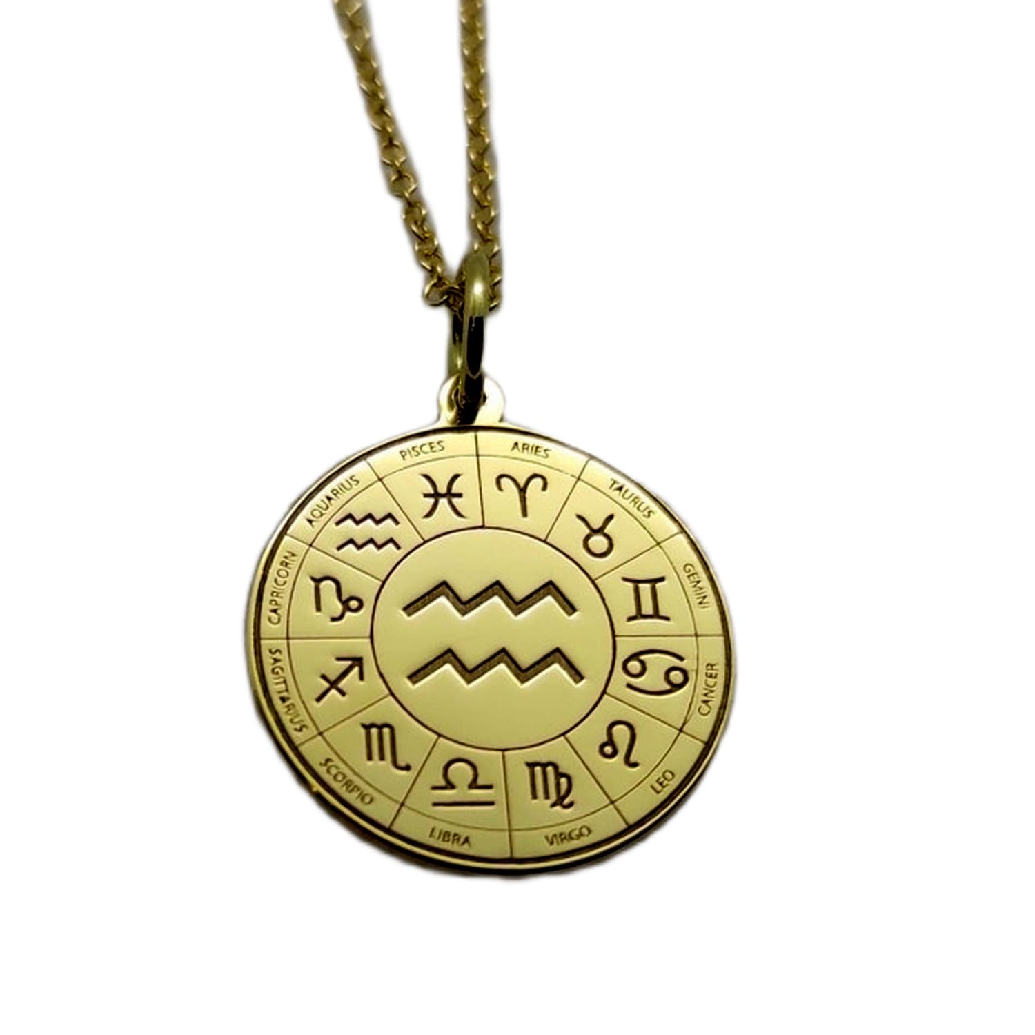 LKBEADS 925 Sterling Silber Luxus Anhänger 25mm, ohne Kette, Wassermann, Sternzeichen Charm, Zeichen, Astrologie, graviert, vergoldet, handgefertigter Schmuck|LK_OPC_00864