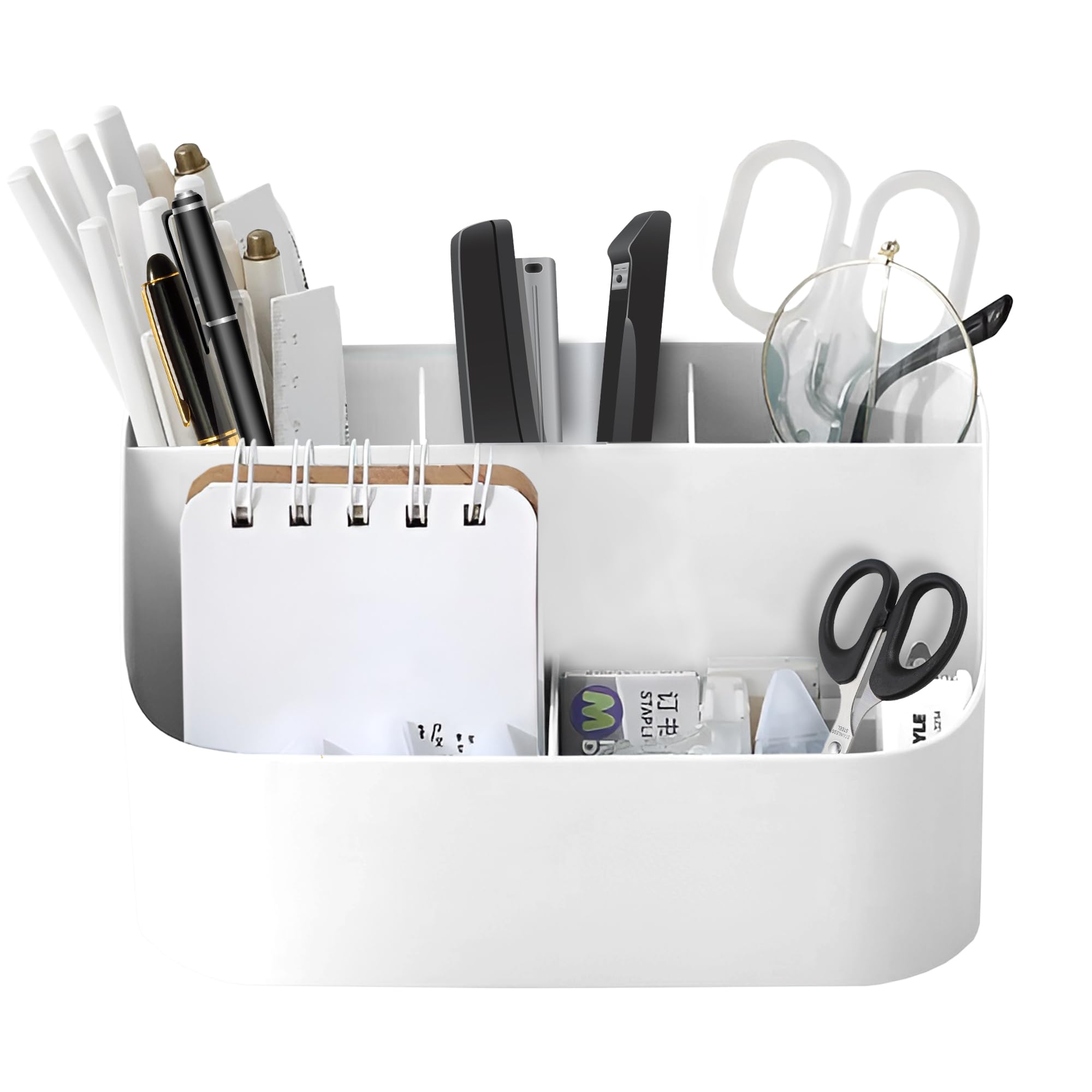 MANDRELL- Organizador de escritorio con compartimentos, organizador escritorio útil para organizador de rotuladores u organizador lapices, perfecto organizador escritorio niña y niño (BLANCO)