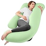 Sasttie Pregnancy Pillows for Sleeping, U Shaped Cooling Full Body Pillow with Removable Cover, Pregnant Women Must Haves, Maternity Essential, Light Green