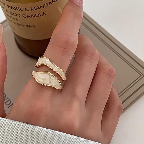 Miniatura 3 de Colorido anillo de esmalte ajustable para mujer, chapado en oro, irregular y elegante, juego de anillos de dedo de la amistad para mujer
