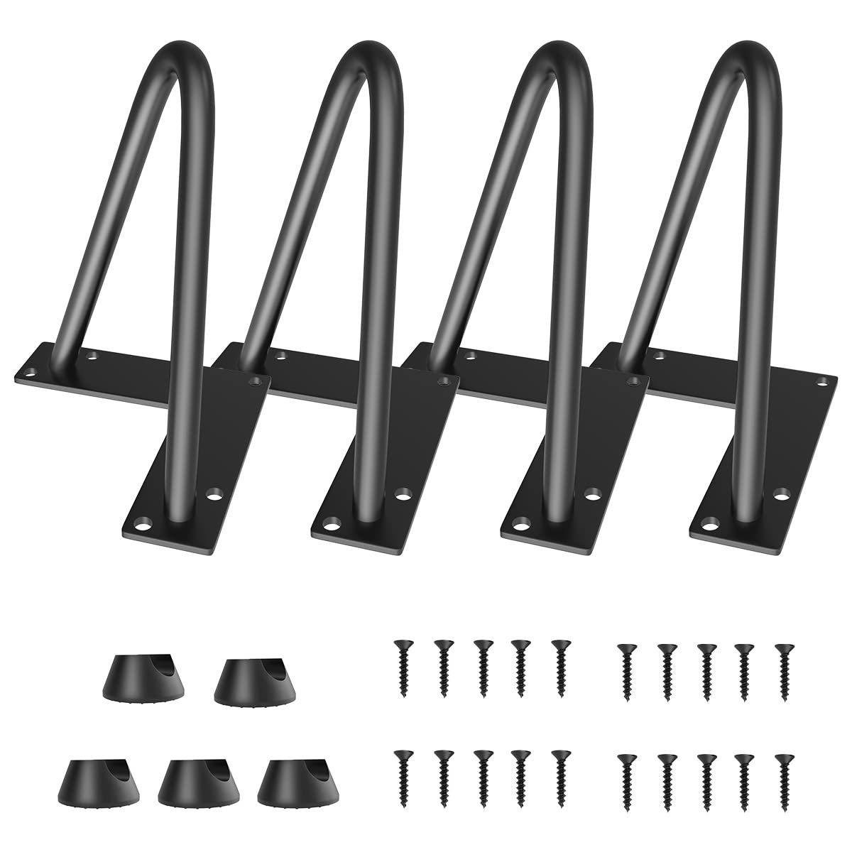Metal Furniture Legs Heavy Duty Hairpin Legs 6 inch Set of 4 - Home DIY Projects Hairpin Table Legs Black with Floor Protector for Sofa, TV Stand, Cabinet Modern Desk , etc - 3/8" Diameter Metal