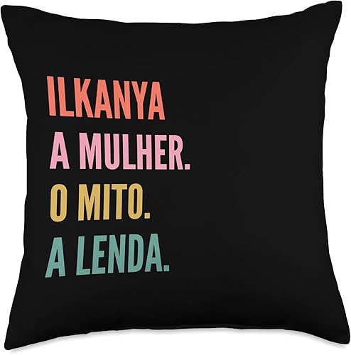 Designs De Nomes Engraçados Para Mulher Funny Portuguese First Name Design-Ilkanya Throw Pillow 18x18 Multicolor