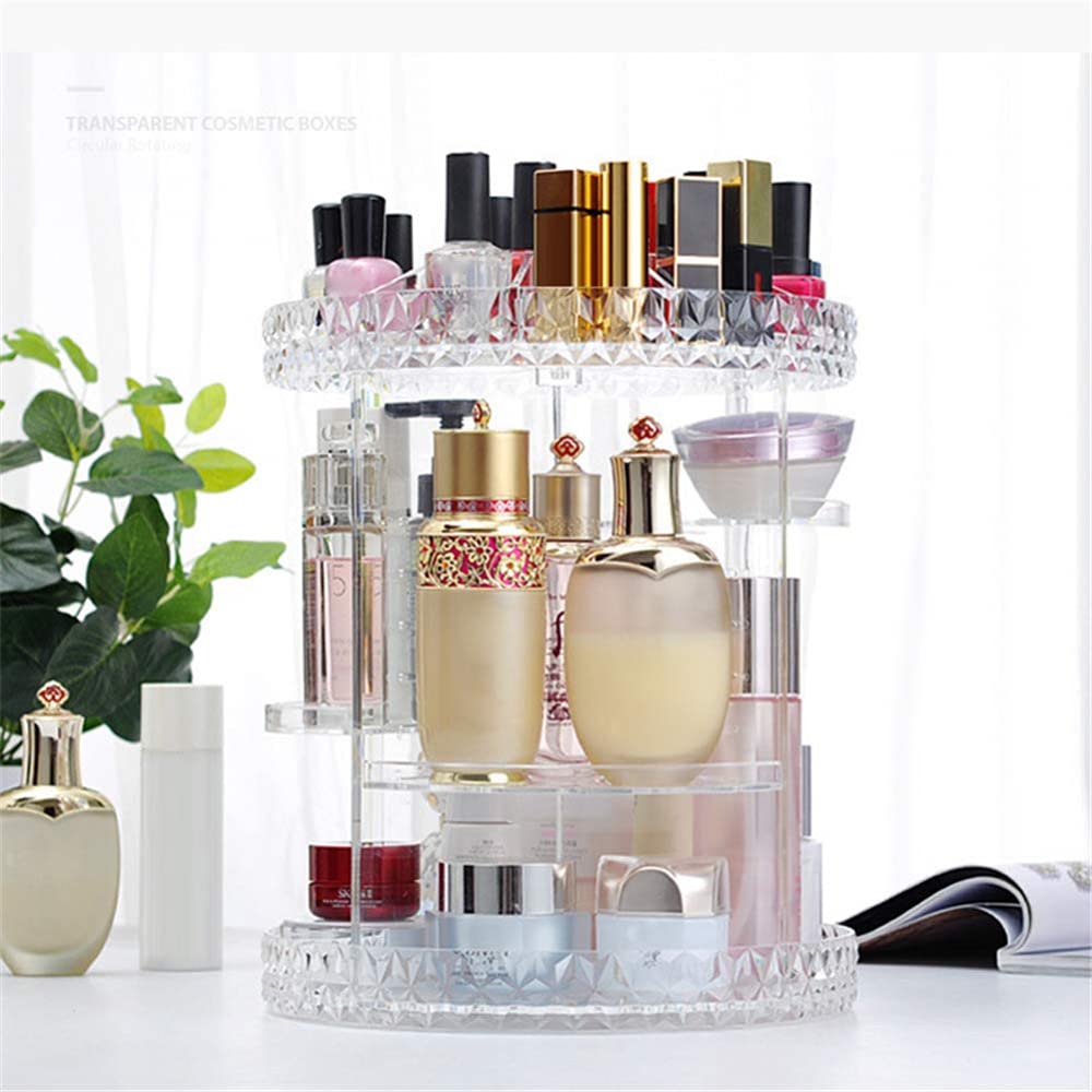 Caja De Almacenamiento De Cosméticos De Cristal Giratorio 360, Organizador De Maquillaje Desmontable Multifunción, Soporte De Exhibición De Perfume Cosmético.-22cmx28cm