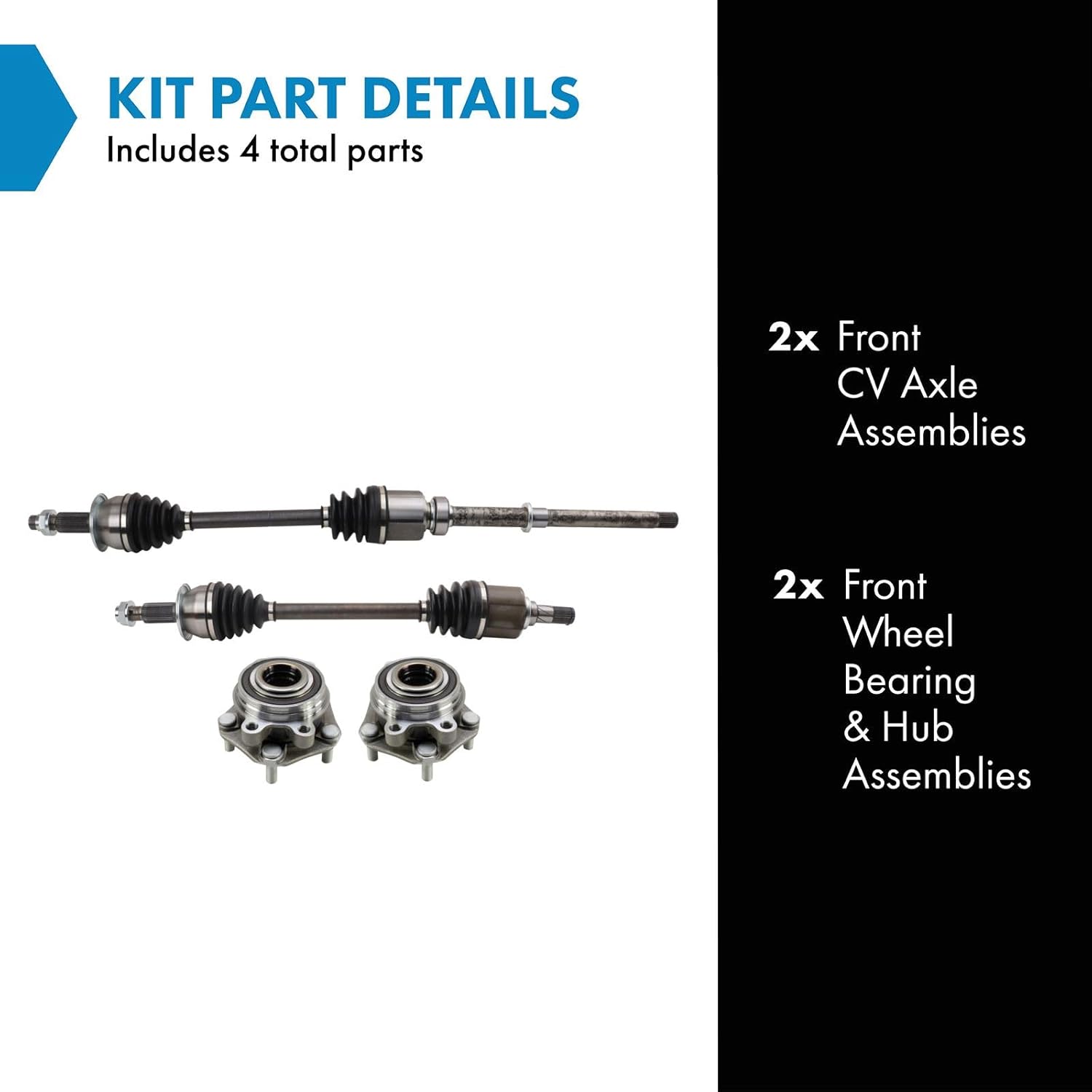 TRQ Front CV Axle Assemblies Front Wheel Bearing Hub Assemblies 4 Piece Compatible with 2019-2023 Nissan Altima