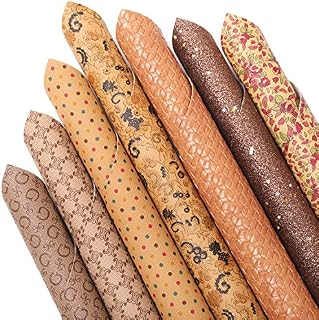 Rose Gold Faux Leather Sheets: Texture Holographic Glitter Leather 7Pcs 30x20cm Rose Gold Color Mixed Bundle PU Leather Sparkle Pearl Embossed Pattern A4 Synthetic for Bows Earrings