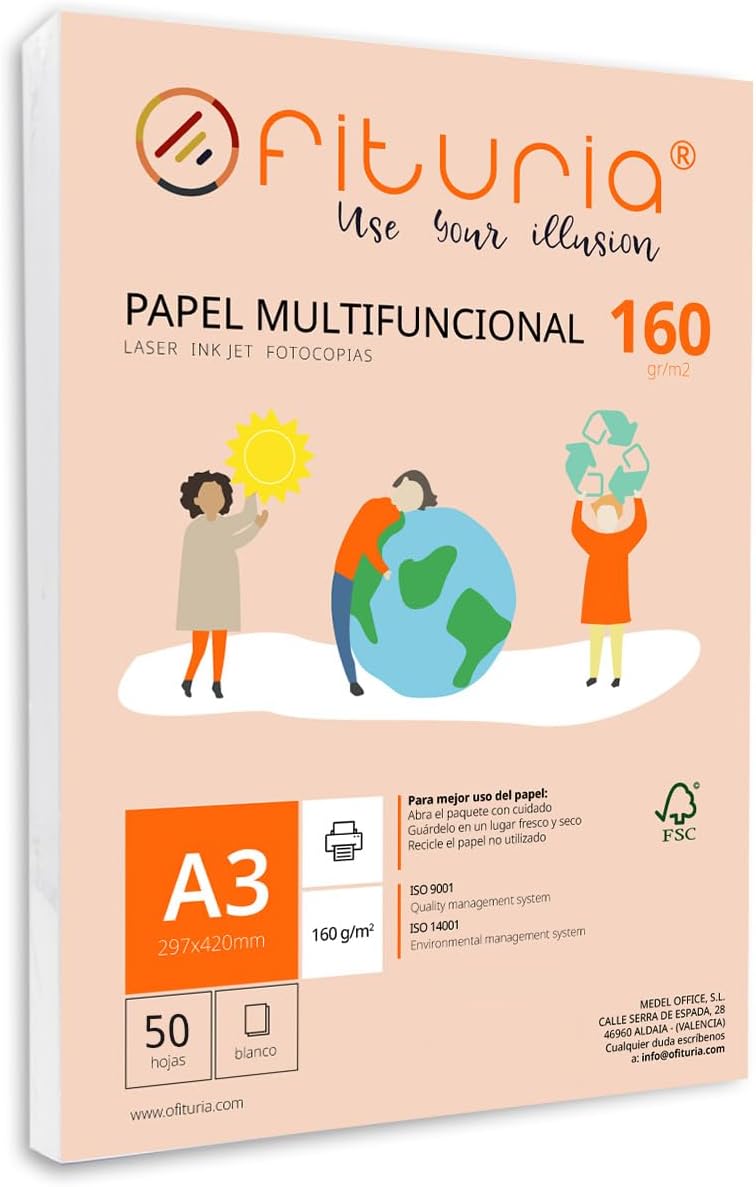 Pack of 500 White A3 Sheets 120g Printer Paper Multifunctional Copier Paper for School and Office Ideal for Laser Printers, Inkjet Printers or Copiers - Ofituria