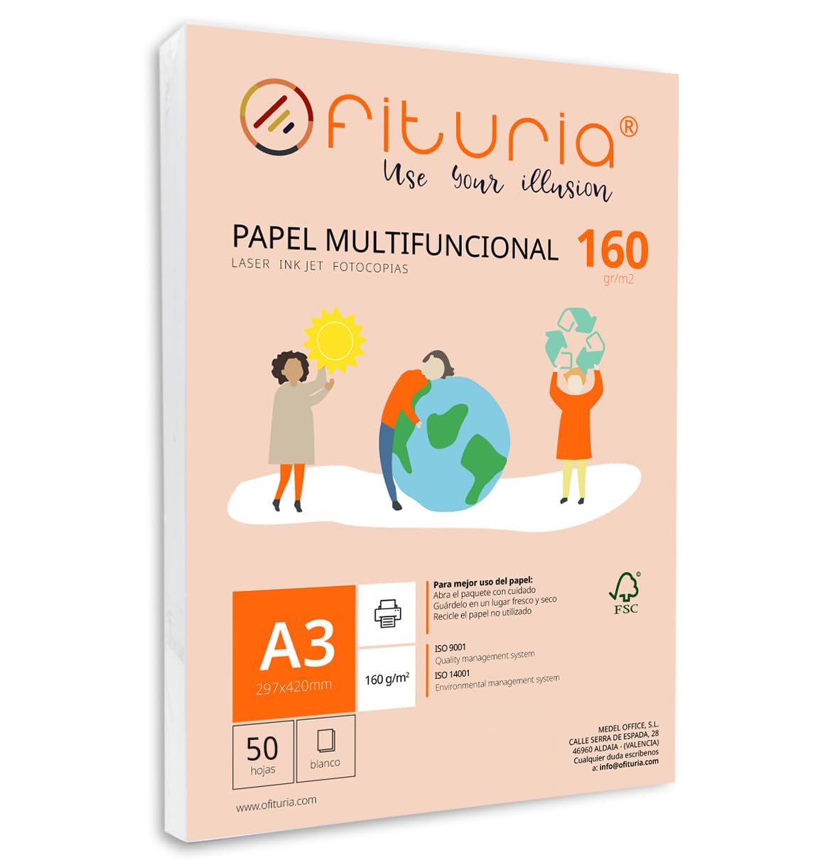 A3 160 g Paper Pack with 50 White Sheets, Multifunctional Paper for School Use and Work Environments, Ideal with Laser, Inkjet or Copier Printers - Ofituria