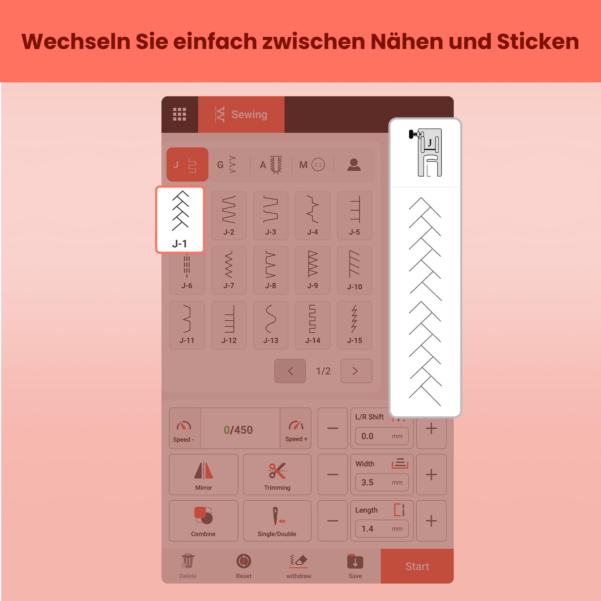 PooLin EOC05 2 in 1 Näh- und Stickmaschine – Rot – Elektronische Stickmaschine – 7″ LCD-Touchscreen, Rahmen 10×10 cm und 10×23,5 cm, USB/Wi-Fi-Motivimport, ideal für Anfänger und Experten