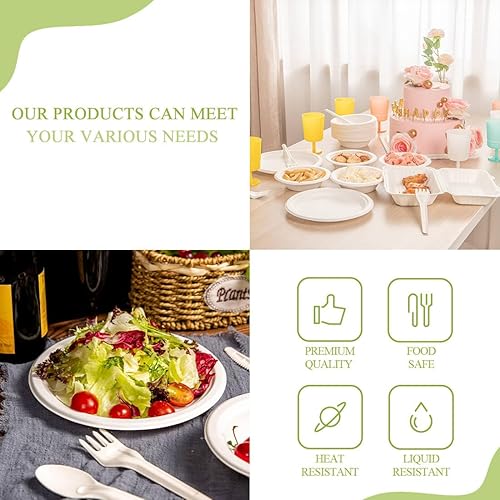 Miniatura 3 de VIOBIO Platos de papel resistentes de 9 pulgadas, paquete de 125 platos de fiesta desechables compostables de bagazo blanco, ecológicos y